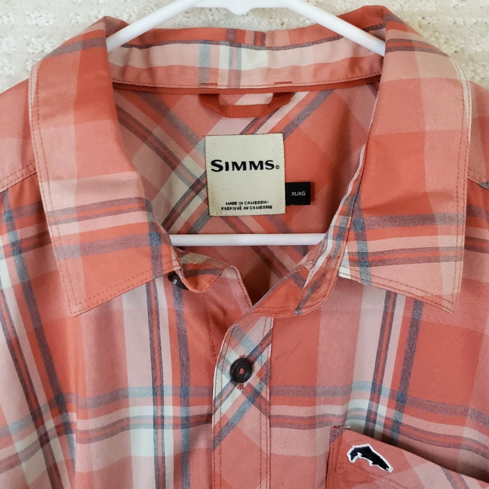 Vintage Simms Shirt Mens XL Salmon Plaid Short Sleeve Fishing Button Up Outdoor Hiking Size US XL / EU 56 / 4 - 5 Thumbnail