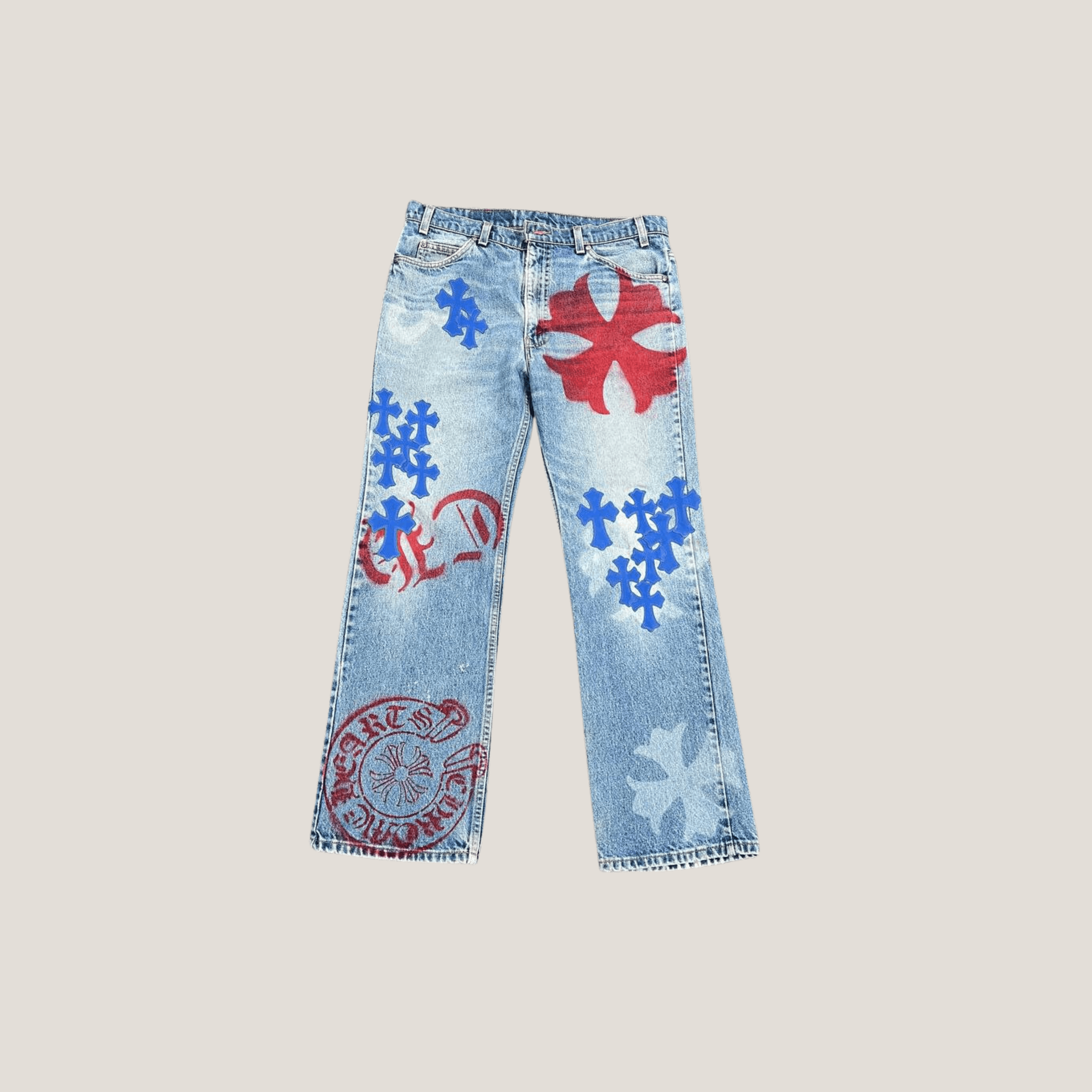 Chrome Hearts Chrome Hearts Vintage Levi's Stencil Cross Patch Denim Blue Size US 33 - 1 Thumbnail