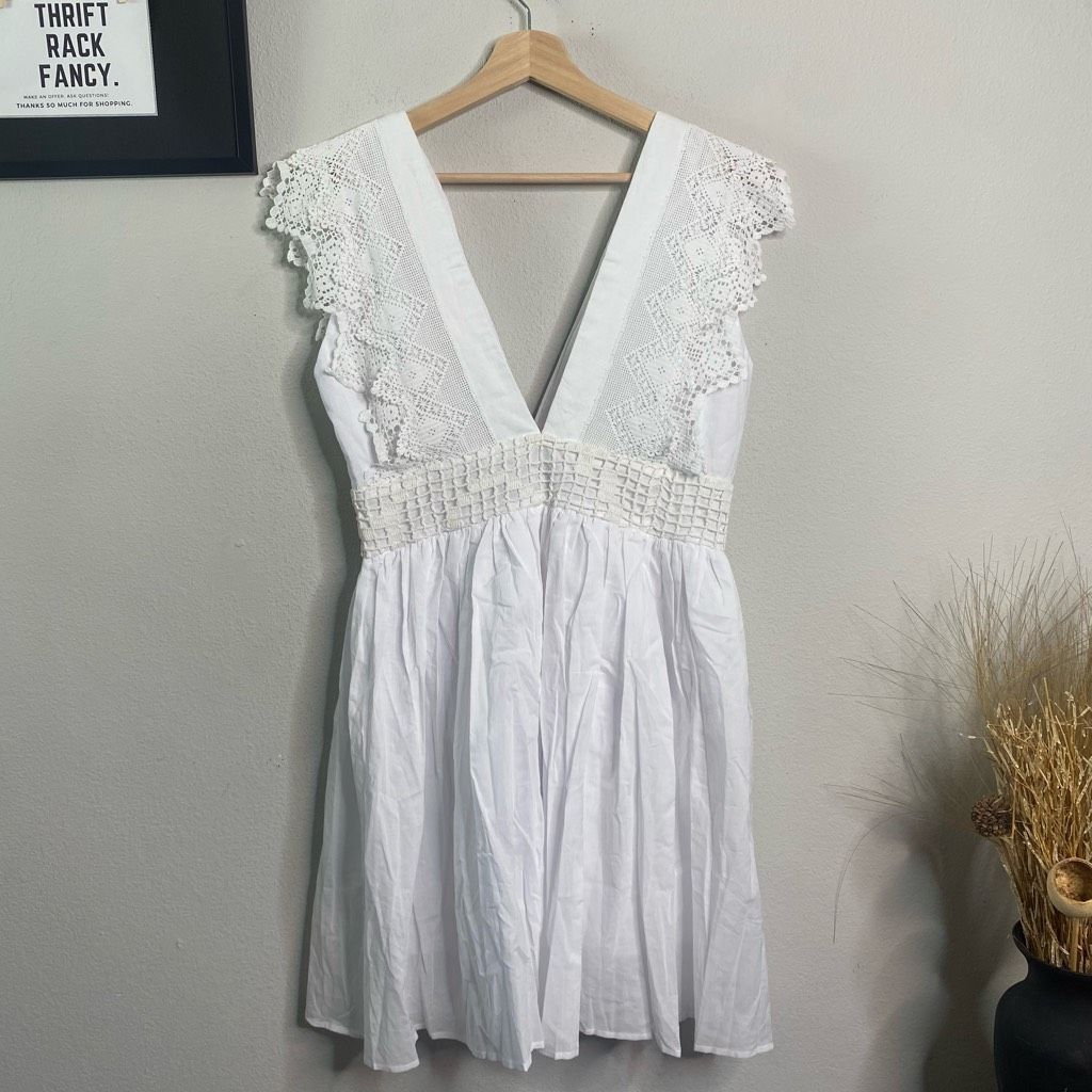 Anthropologie NEW Anthropologie Place Nationale Dress Lace Mini White Boho Size M / US 6-8 / IT 42-44 - 3 Thumbnail