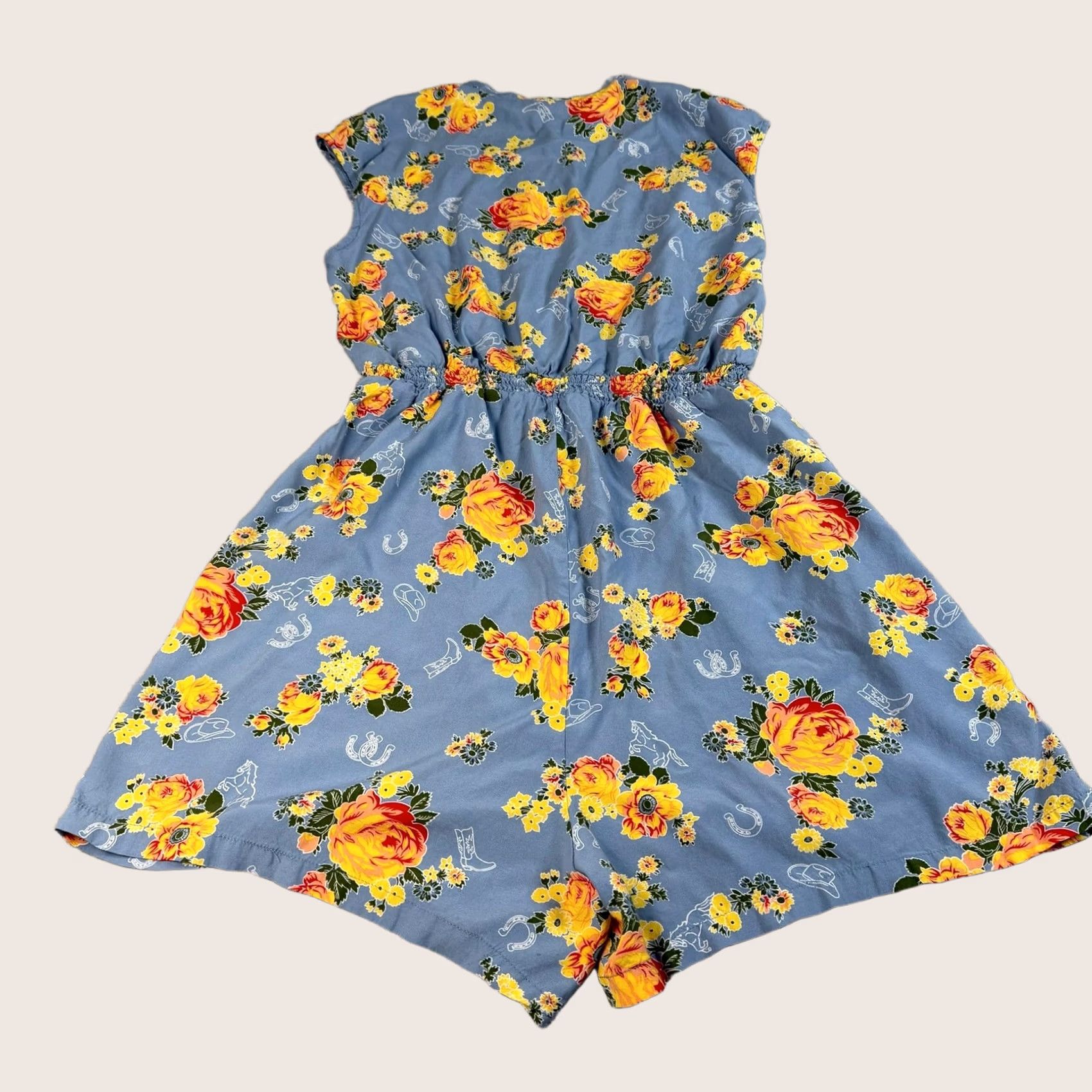 Vintage ModCloth Romper Womens 1X Blue Floral Western Button Front Sleeveless Boho Comfy Size 40" / US 18 - 1 Thumbnail
