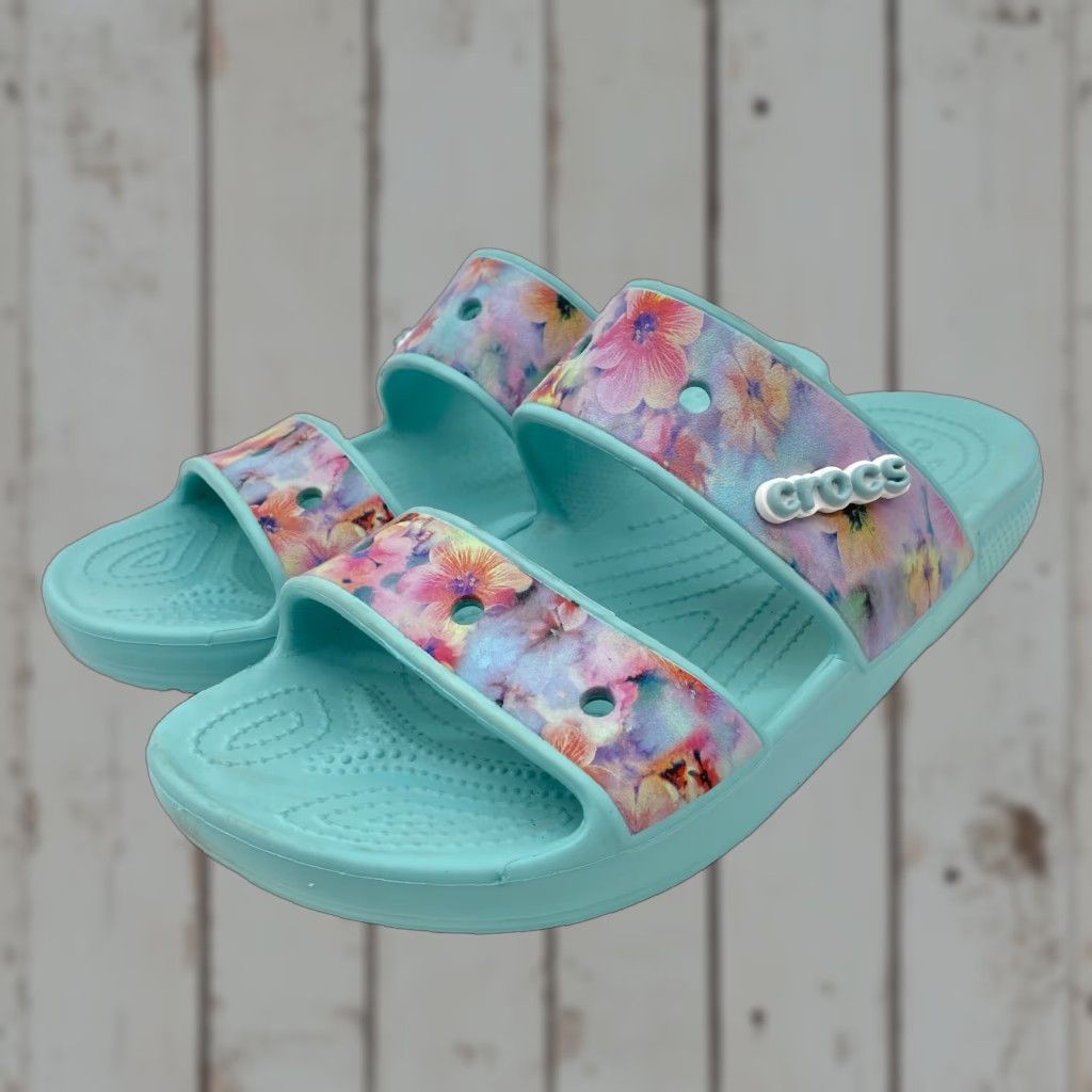 Crocs Crocs Dream Slip Ons Womens Sandal Slip On Two Strap Blue Floral Pattern Open Toe Casual Slide Size US 12 / IT 42 - 1 Thumbnail