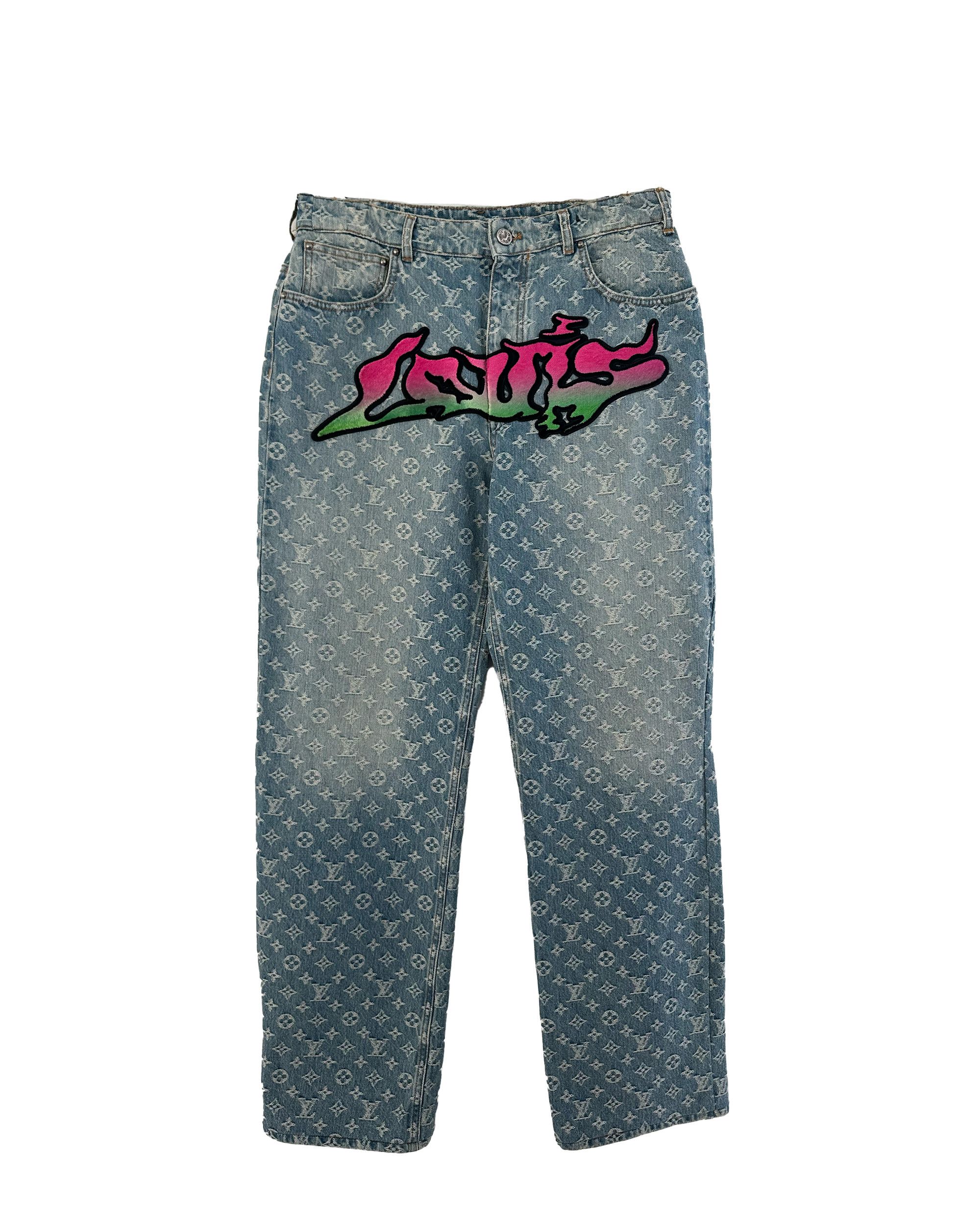 image of Louis Vuitton Graffiti Patch Monogram Denim in Blue, Men's (Size 32)