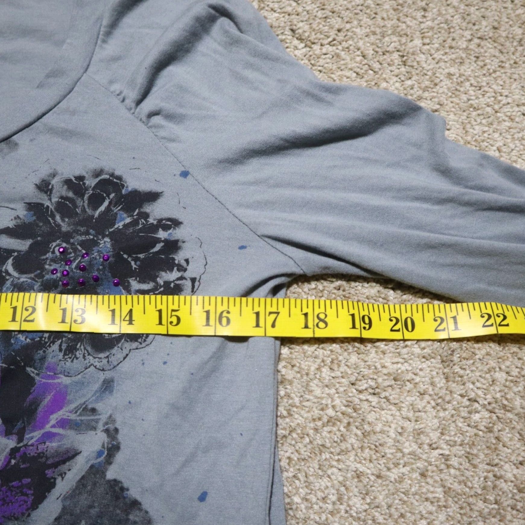 Faded Glory Faded Glory Floral Top Women's M Medium Gray T-Shirt Size M / US 6-8 / IT 42-44 - 5 Thumbnail