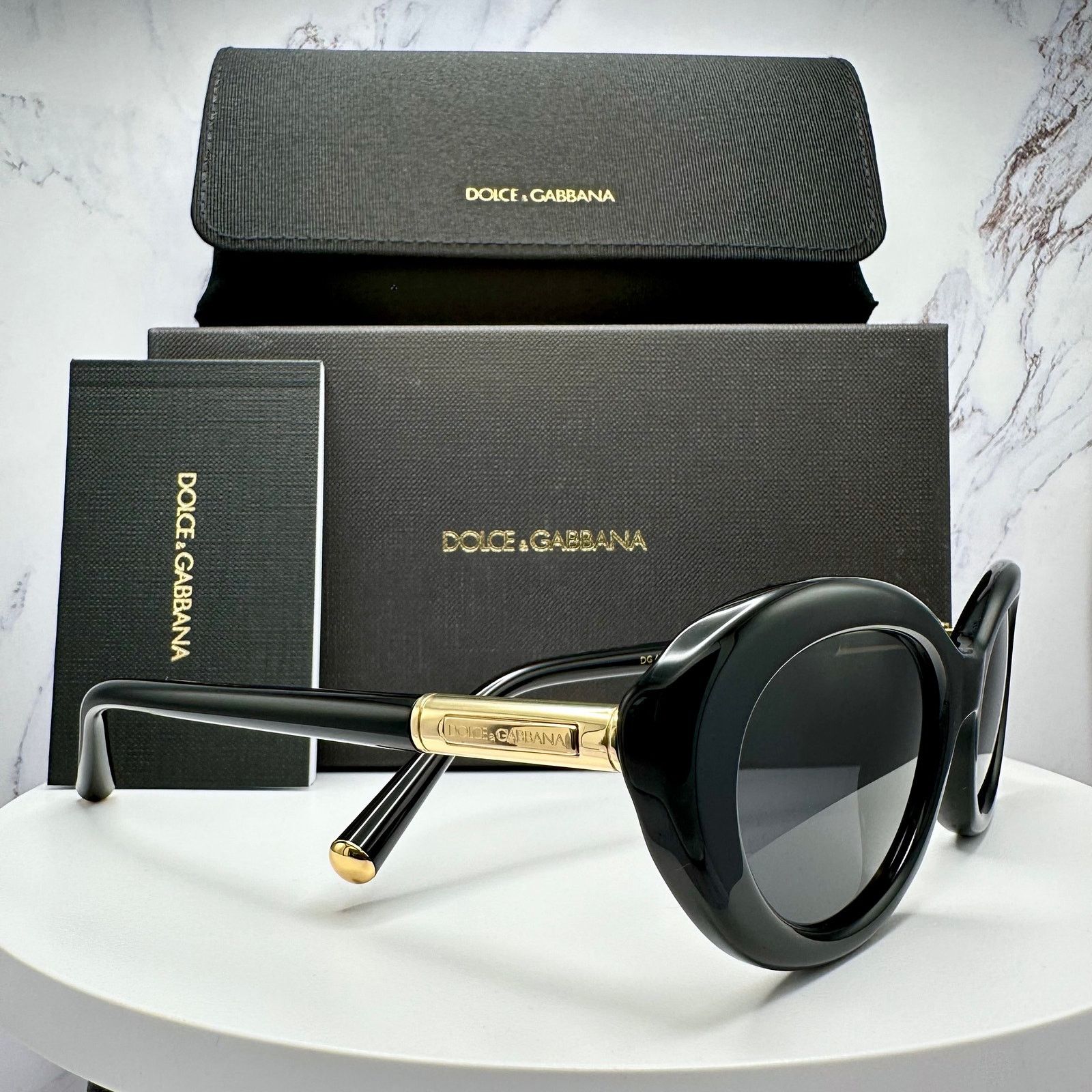 Dolce & Gabbana New Dolce & Gabbana Sunglasses Black Oval Cat Eye Gold Metal Size ONE SIZE - 7 Thumbnail