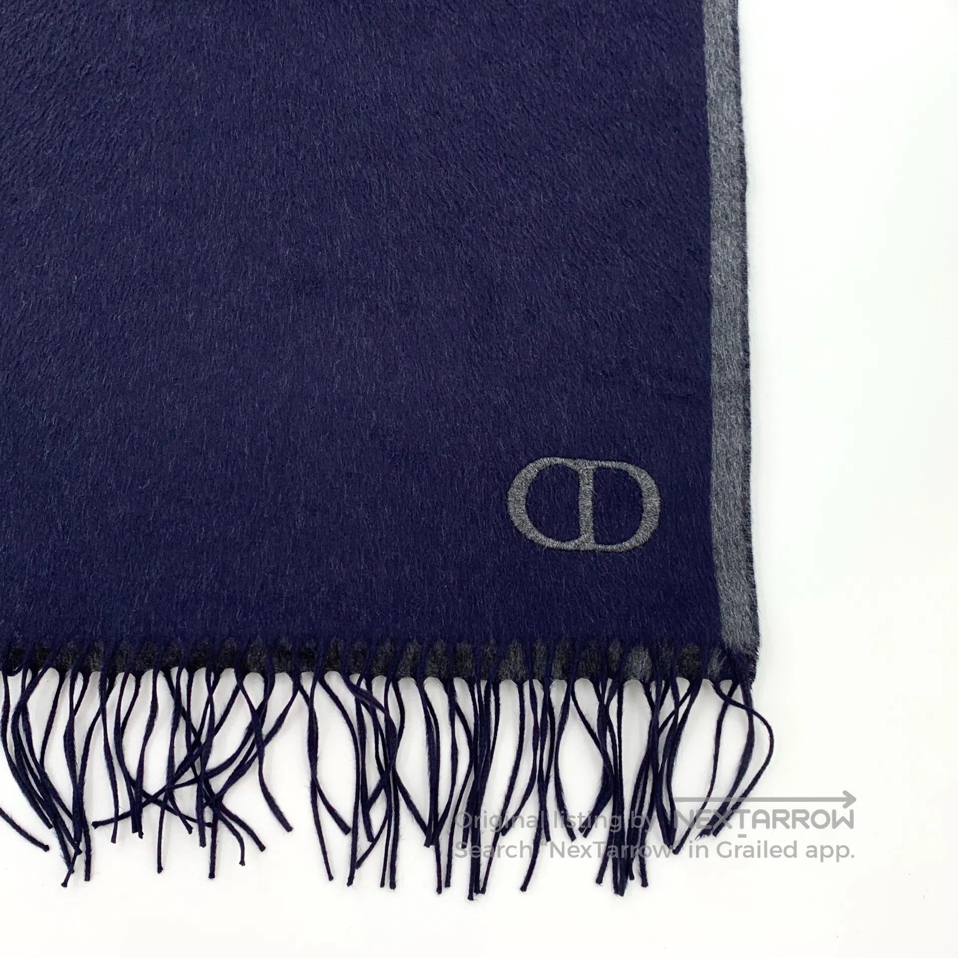Dior Dior Dark Blue CD Letter Embroidered Silk Fringe Scarf| Size ONE SIZE - 4 Thumbnail