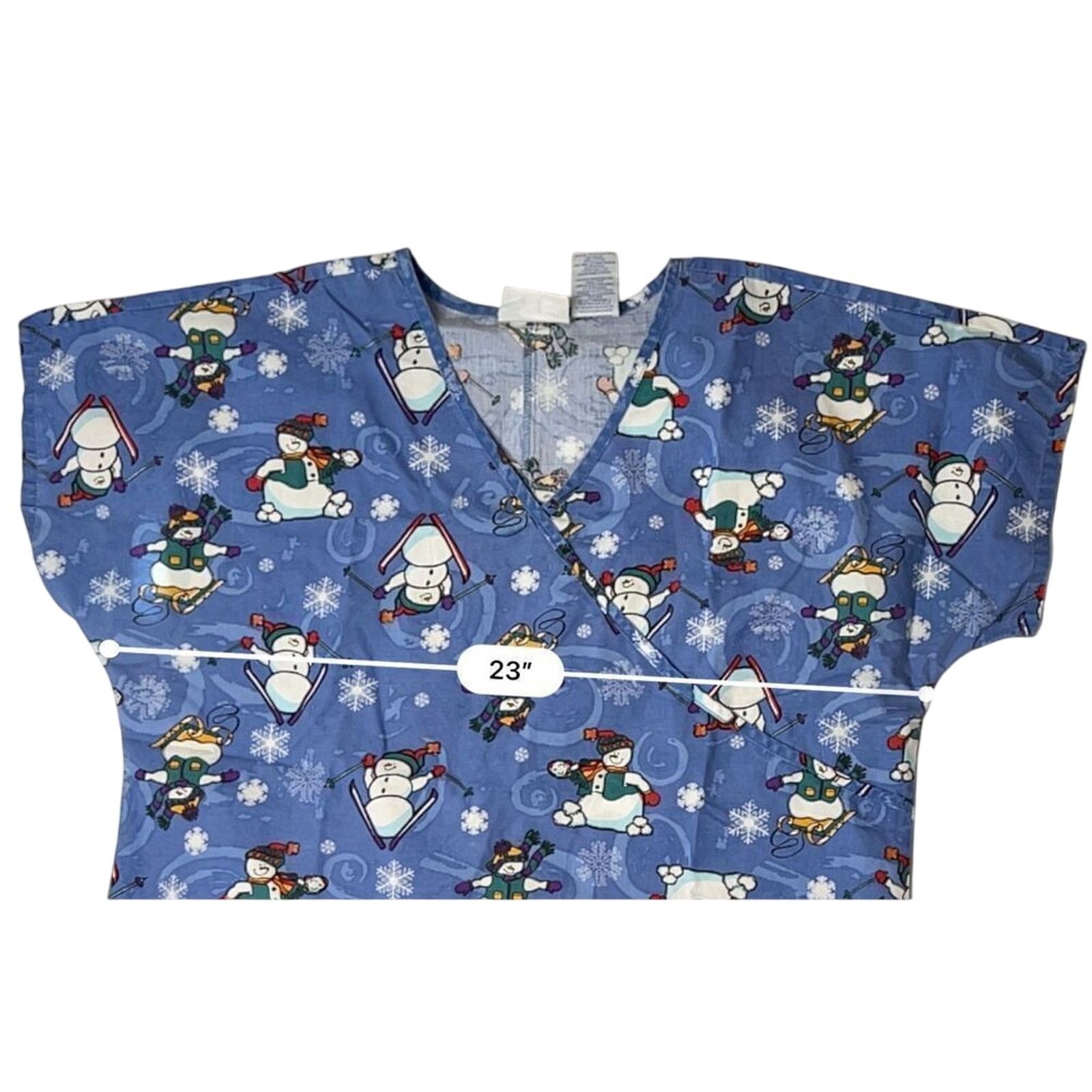 Other JIJ Scrubs Blue Snowman Snowflake Scrub Medical Top LARGE Size L / US 10 / IT 46 - 5 Thumbnail