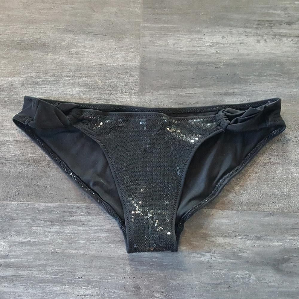 Designer Black Sequin Detailed VS Bikini Bottoms Size ONE SIZE - 1 Thumbnail