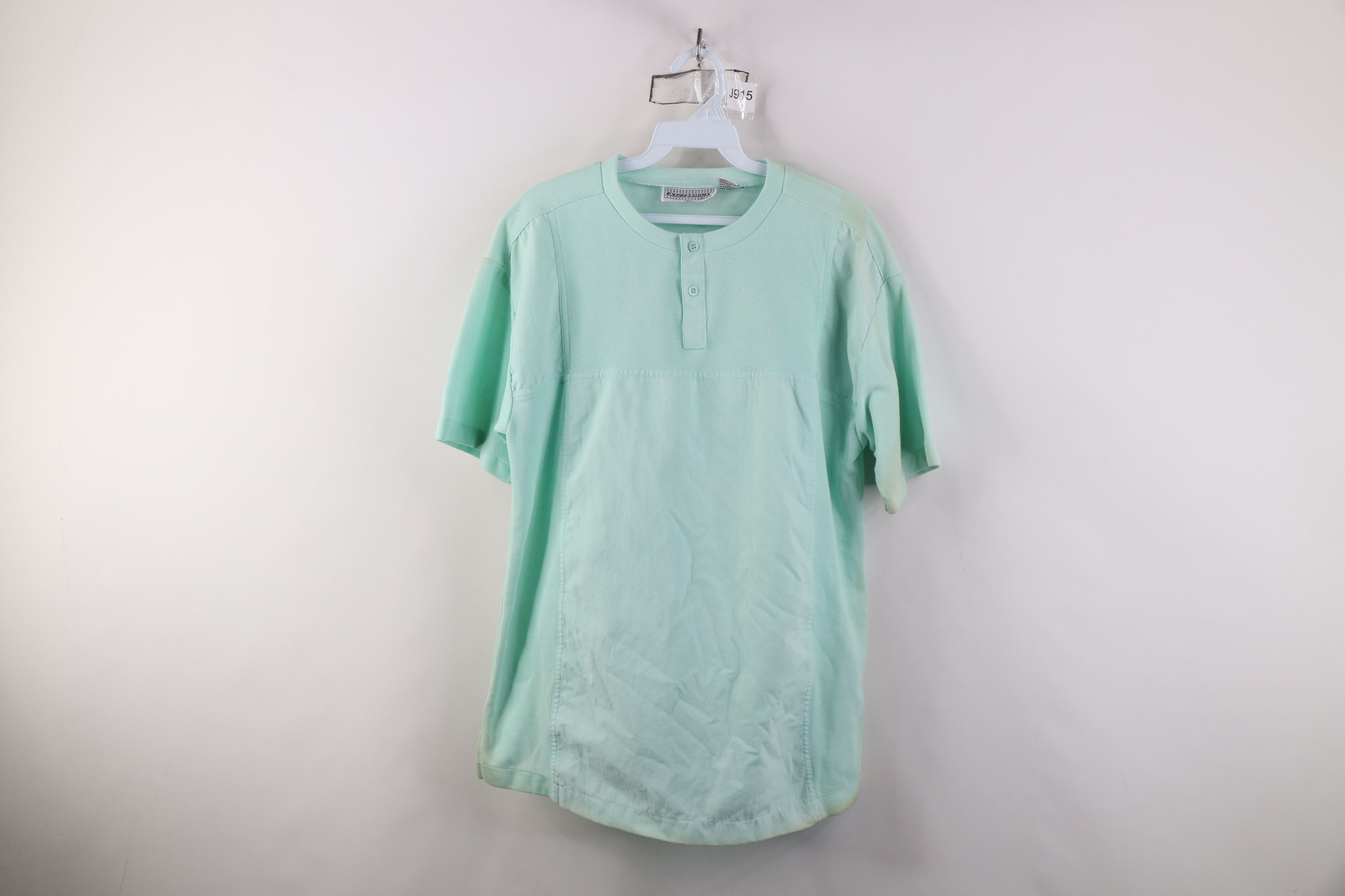 Vintage Vintage 80s 90s Streetwear Knit Henley T-Shirt Mint Green Size US L / EU 52-54 / 3 - 1 Thumbnail