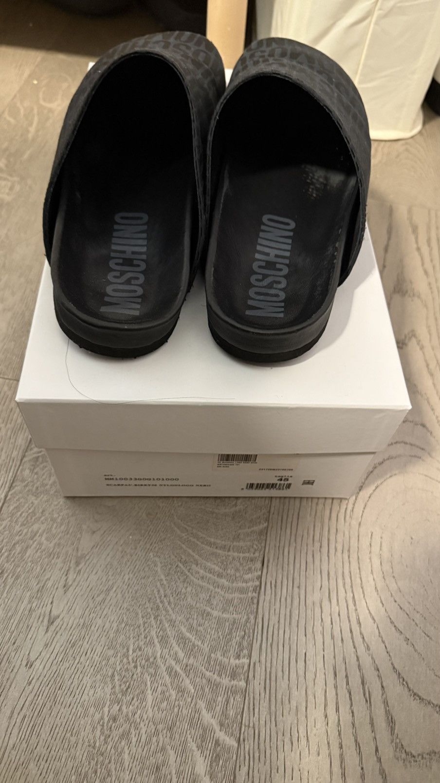 Moschino Black All-Over Logo Mules Loafers Size US 12 / EU 45 - 3 Thumbnail