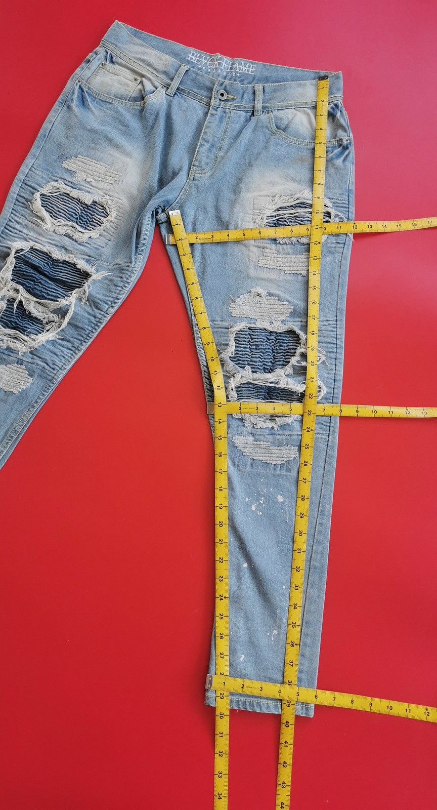 Seditionaries Black Flame Patchwork Distressed Zipper Biker Jeans Size US 32 / EU 48 - 14 Thumbnail