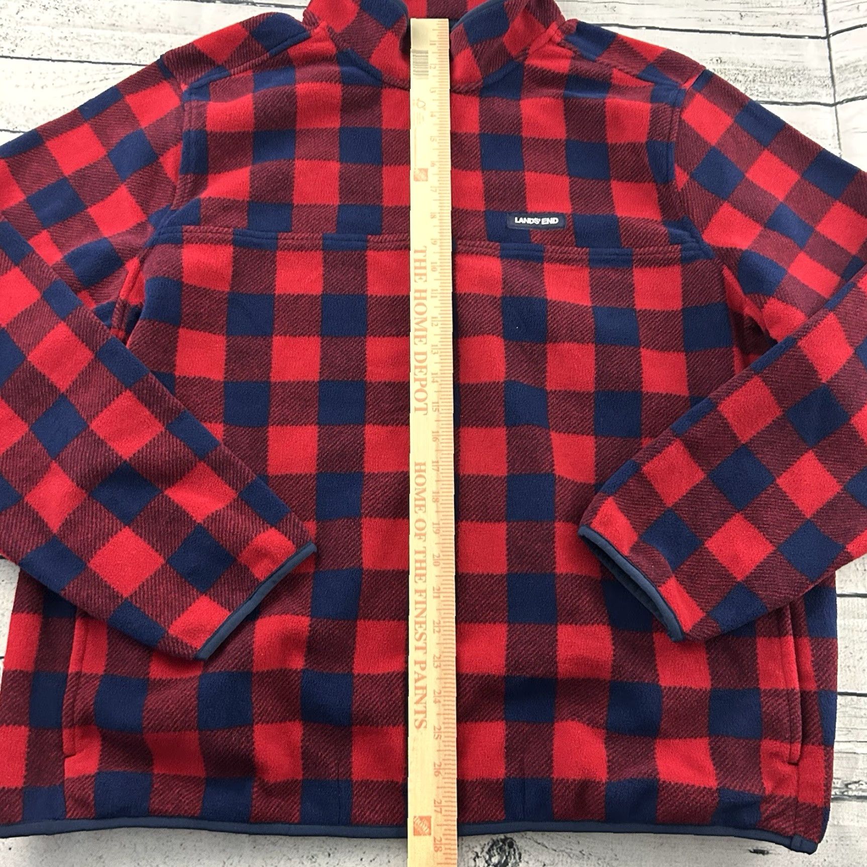 Lands' End Lands' End Plaid Fleece Jacket Snap Button Men XL Red Blue Size US XL / EU 56 / 4 - 4 Thumbnail