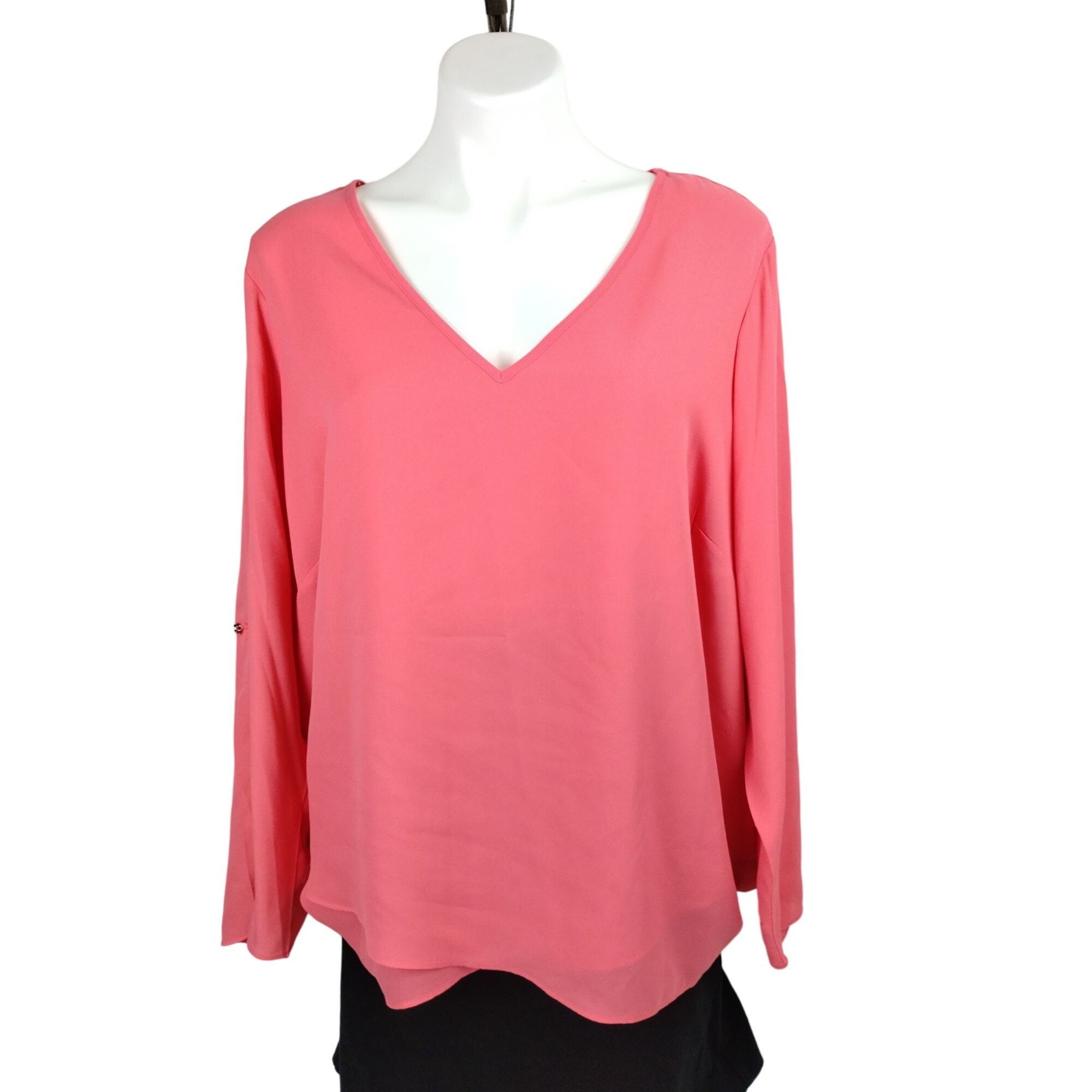 Other Zac and Rachel Womens 2X Pink V-Neck Rolled Sleeve Blouse wi Size 3XL / US 20-22 - 9 Thumbnail