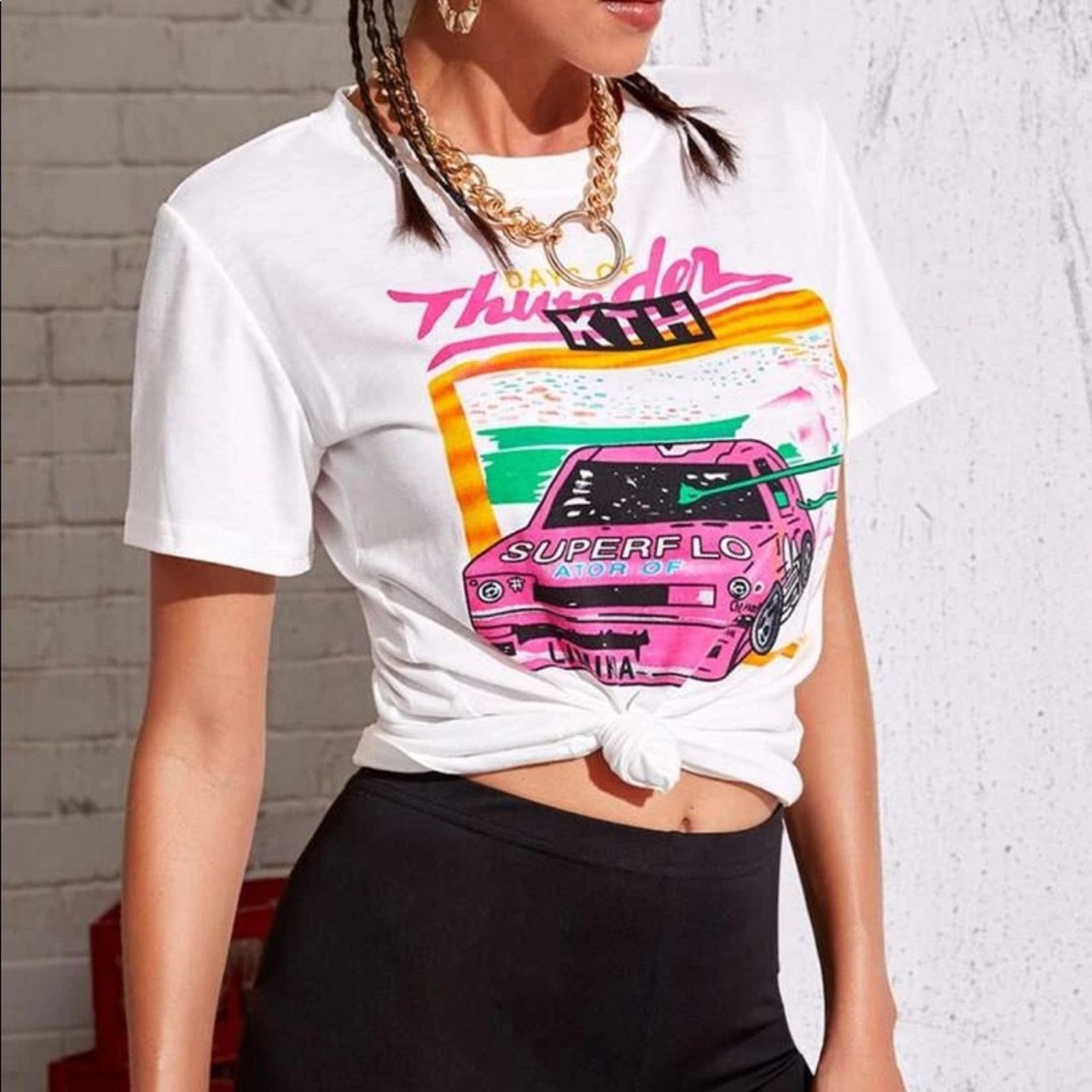 Shein NEW SHEIN White Race Car Graphic Print Classic Tee Shirt Top Size S / US 4 / IT 40 - 2 Thumbnail