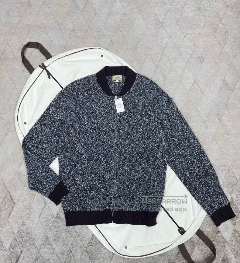 Hermes Heavyweight Cashmere Knit Baseball Jacket 100% Cas