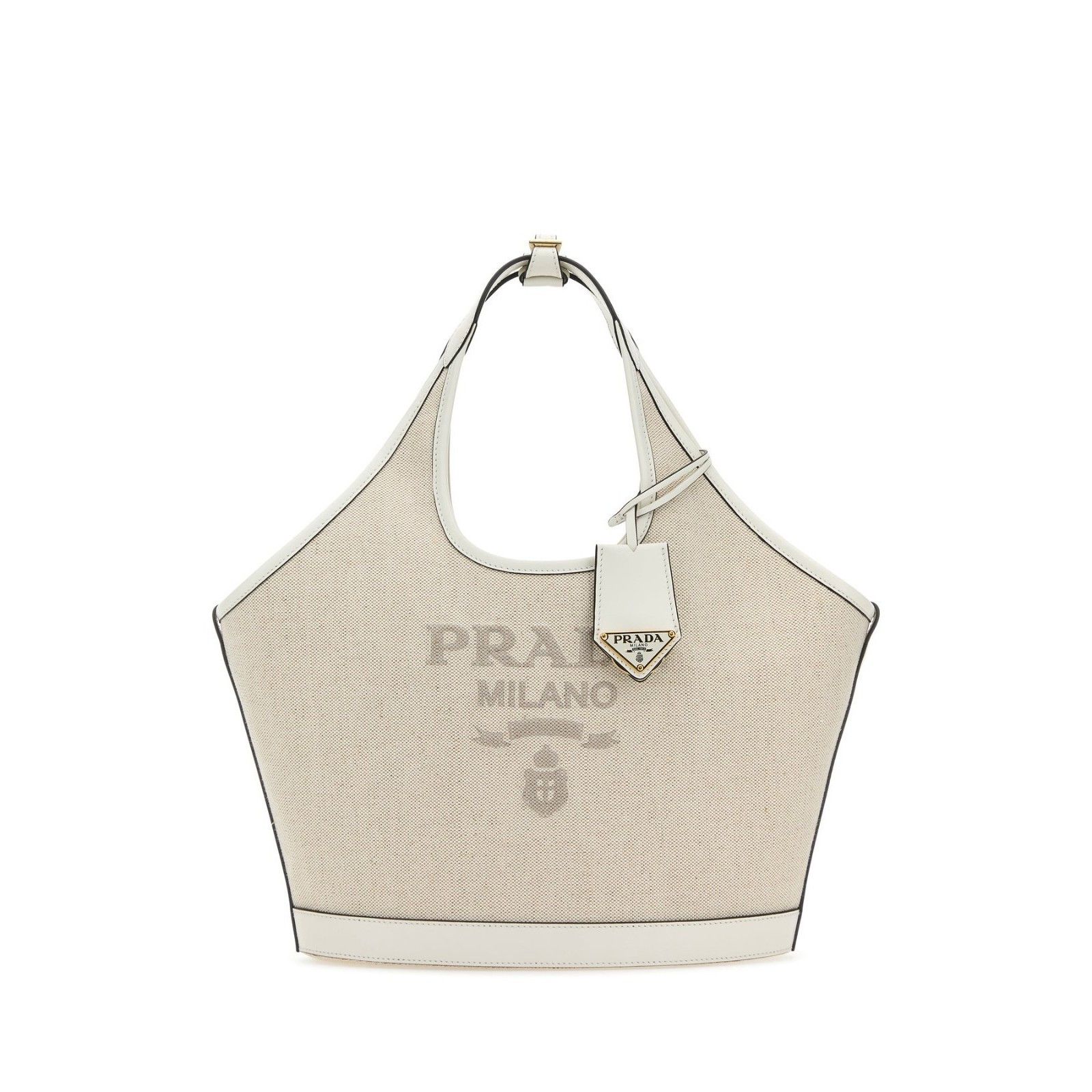 Prada PRADA Sand Beige Small White Trim Canvas Shopper Top Handle Size ONE SIZE - 1 Thumbnail