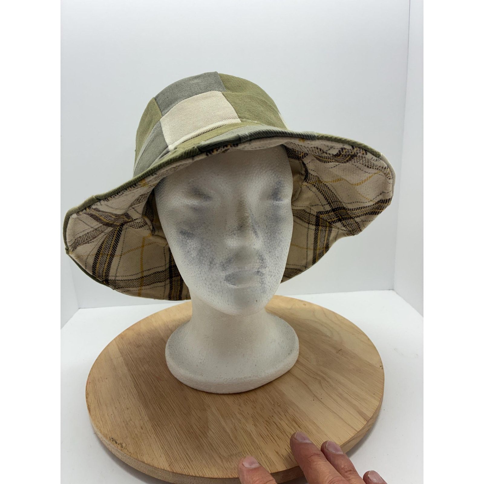 Other Handmade Patchwork Bucket Hat, Olive Green Neutral Hat, Wool Size ONE SIZE - 11 Thumbnail