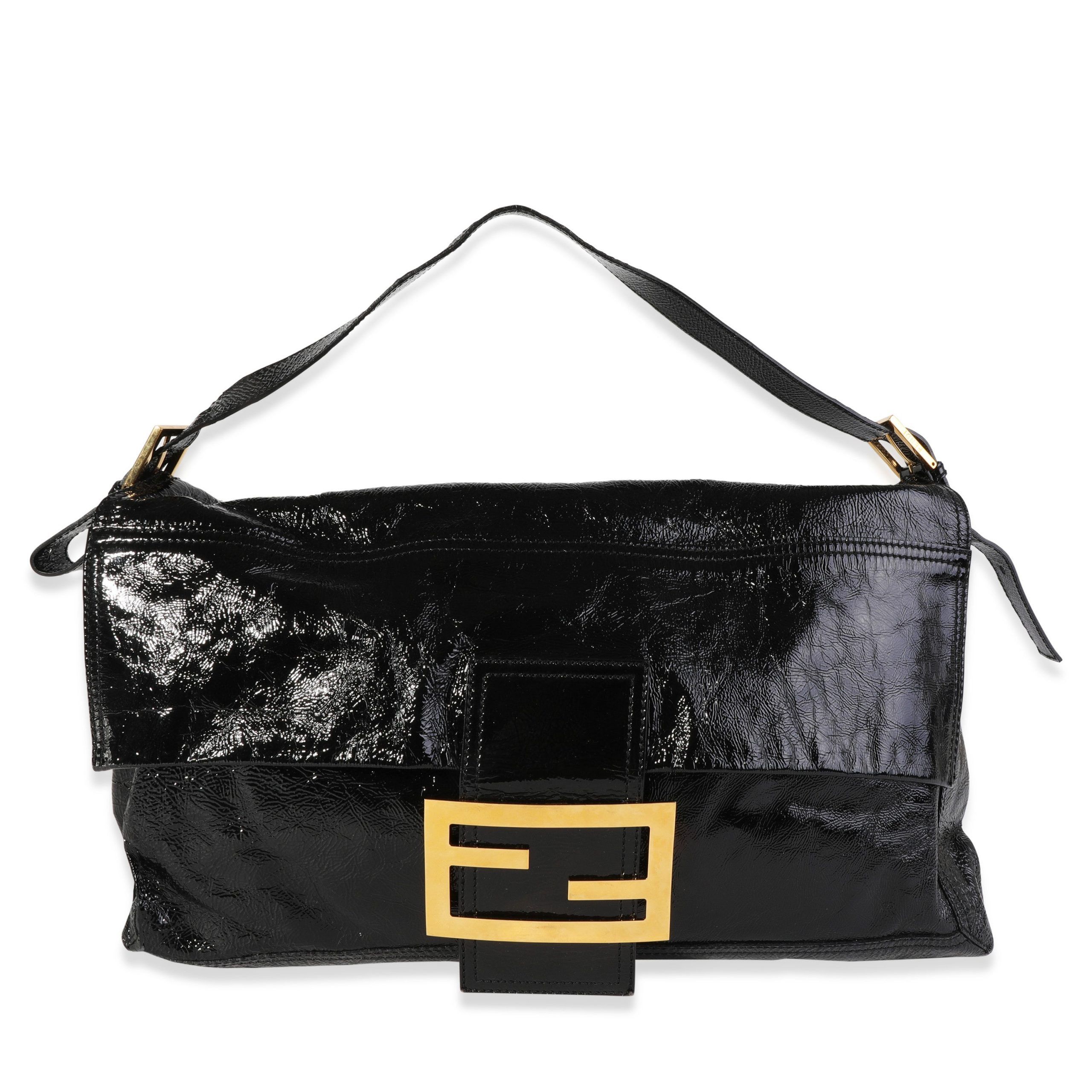 Fendi Black Patent Leather Oversized Convertible Baguette