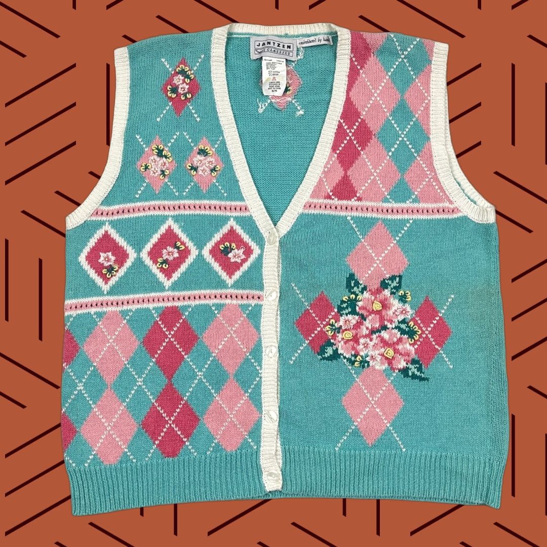 Jantzen VINTAGE Jantzen Sweater Vest Women XL Blue Floral Hand Embroidered Spring Boho Layer Vest Women XL Blue Floral Embroidered Layer Size XL / US 12-14 / IT 48-50 - 1 Thumbnail