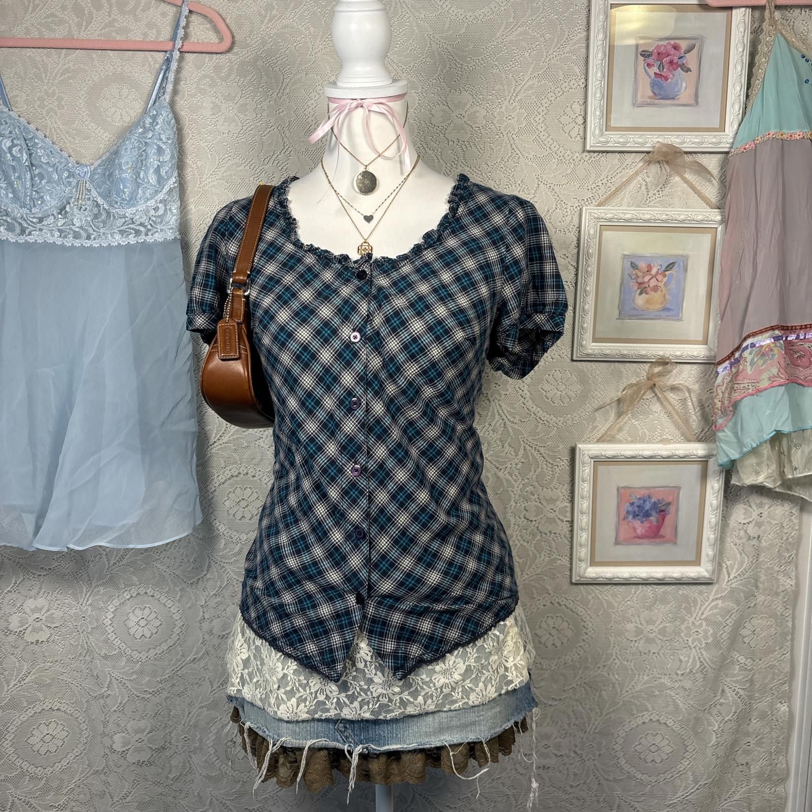 St. Johns Bay vintage ruffle plaid milk maid blouse top Size M / US 6-8 / IT 42-44 - 1 Thumbnail