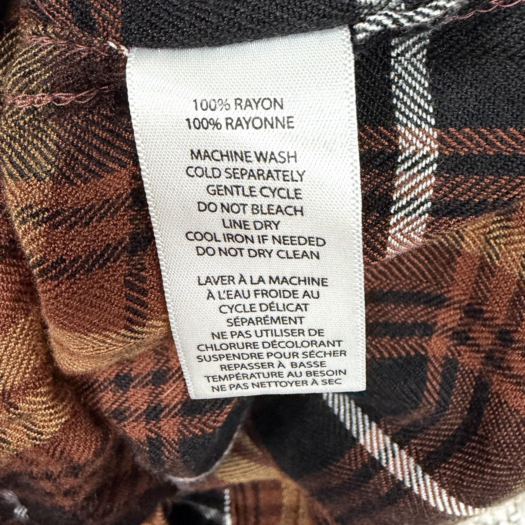 Vintage beachlunchlounge Shirt Women XS Brown Black Plaid Button-Up Collared Long Sleeve Casual Fall Lightweight Rayon Vintage No Size XS / US 0-2 / IT 36-38 - 6 Thumbnail