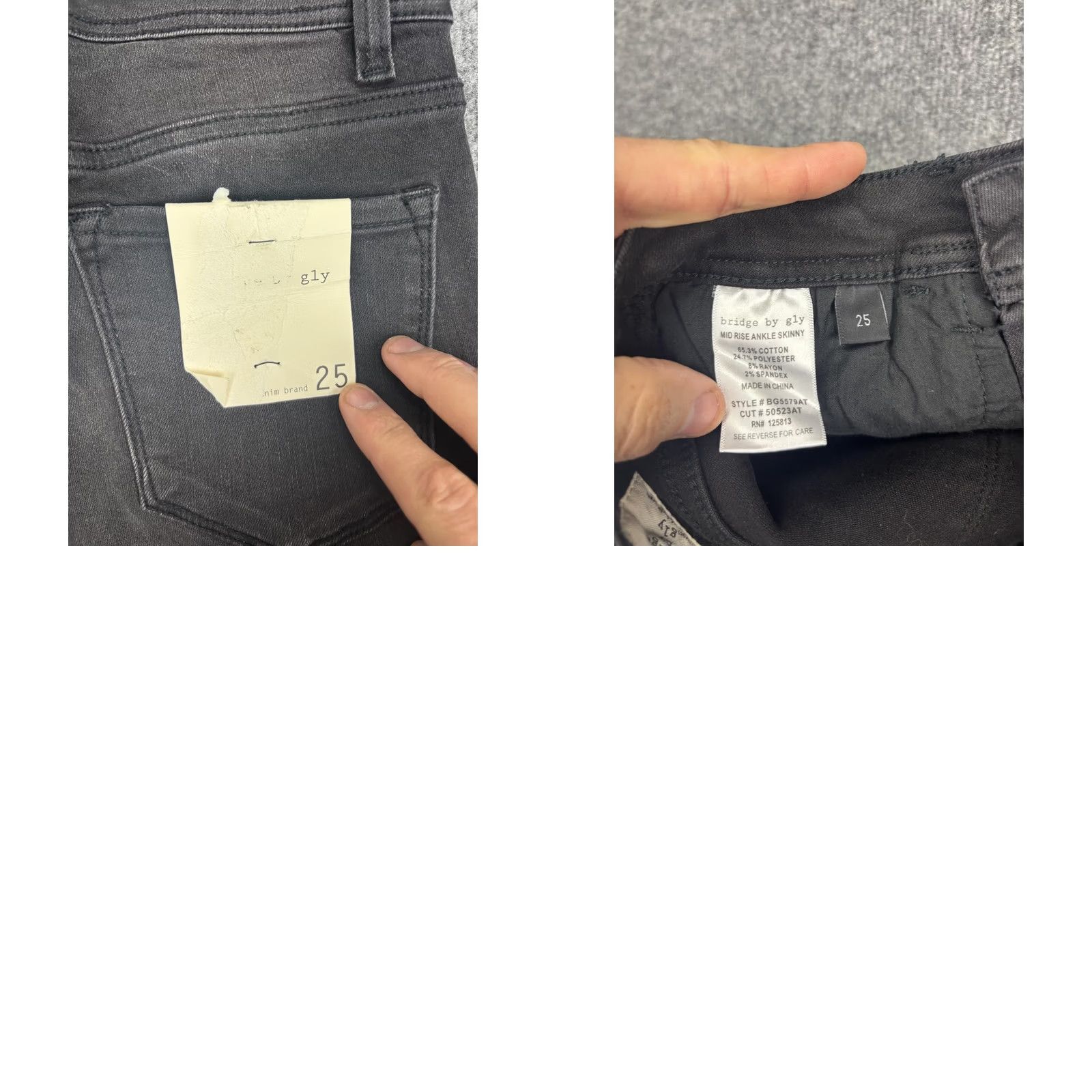 Denime Bridge by Gly Womens Mid Rise Ankle Skinny Jeans 25 Charcoal Wash Denim Slim Stretch Pockets 5-Pocket Size 42" / US 20 - 8 Thumbnail