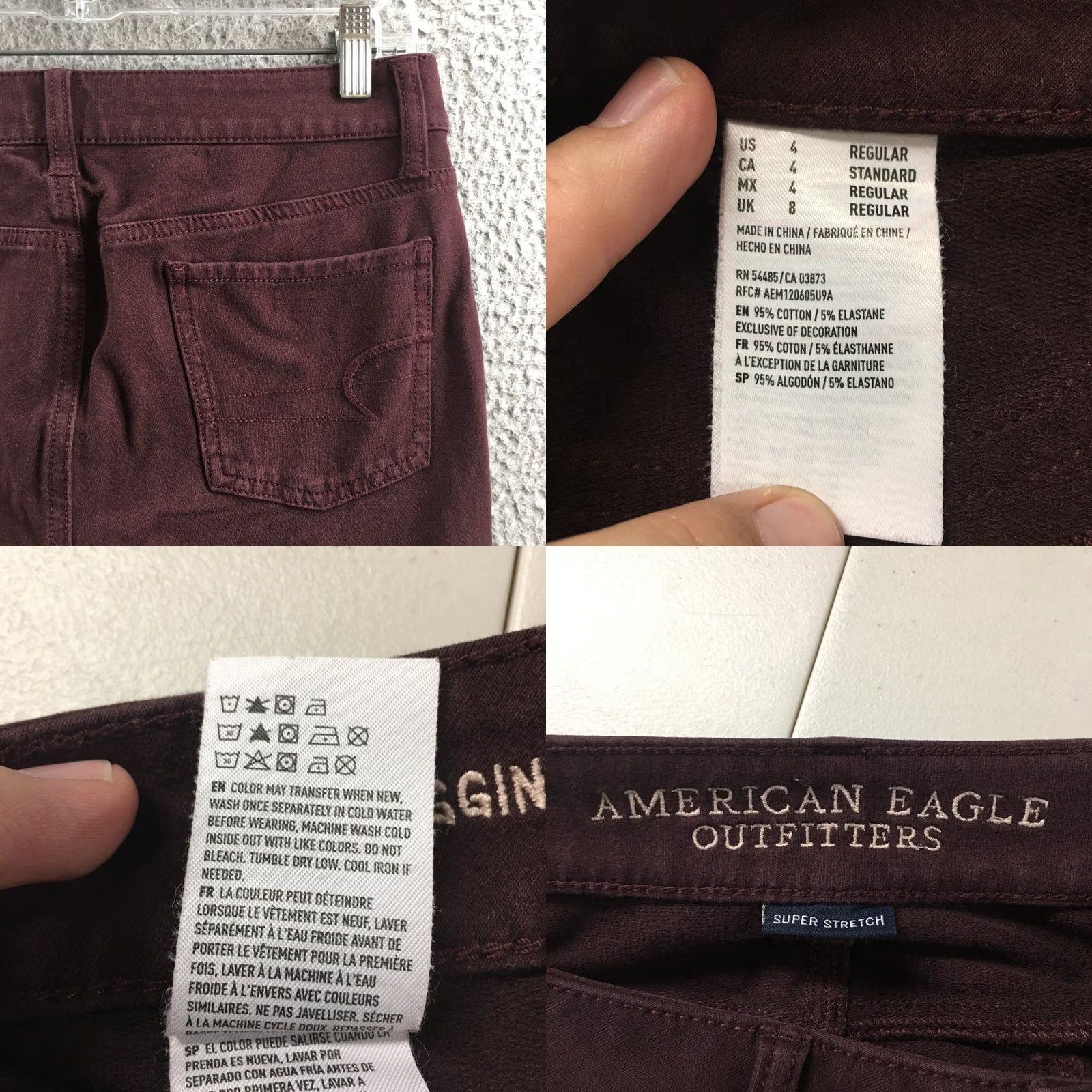 American Eagle Outfitters American Eagle Outfitters Jegging Pants Womens 4 Burgundy Cotton Blend Zip Fly Skinny Pants Boys Womens? Size 27" / US 4 / IT 40 - 10 Thumbnail