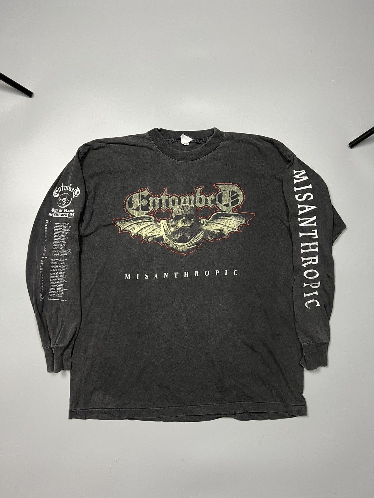image of Band Tees x Rock T Shirt Entombed Misanthropic 1994 Europe Tour Long Sleeve XL in Black, Men's