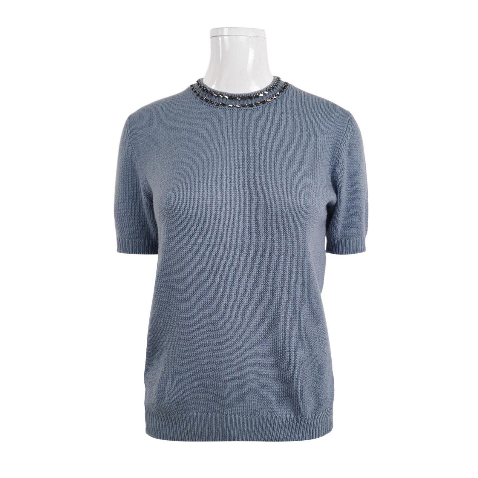Prada Prada Cashmere Rhinestone Trim Knit Top Size 40 Size S / US 4 / IT 40 - 1 Thumbnail