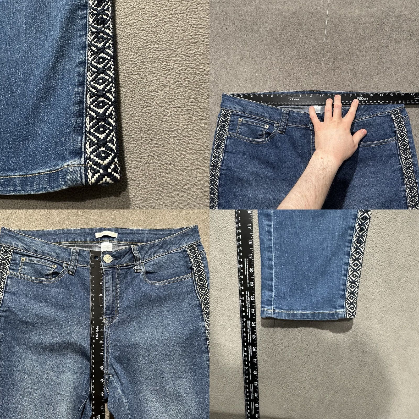 Denime Westport Jeans Womens 14 Blue Denim Striped Pattern Embroidered Relaxed GUC Size 36" / US 14 / IT 50 - 8 Thumbnail