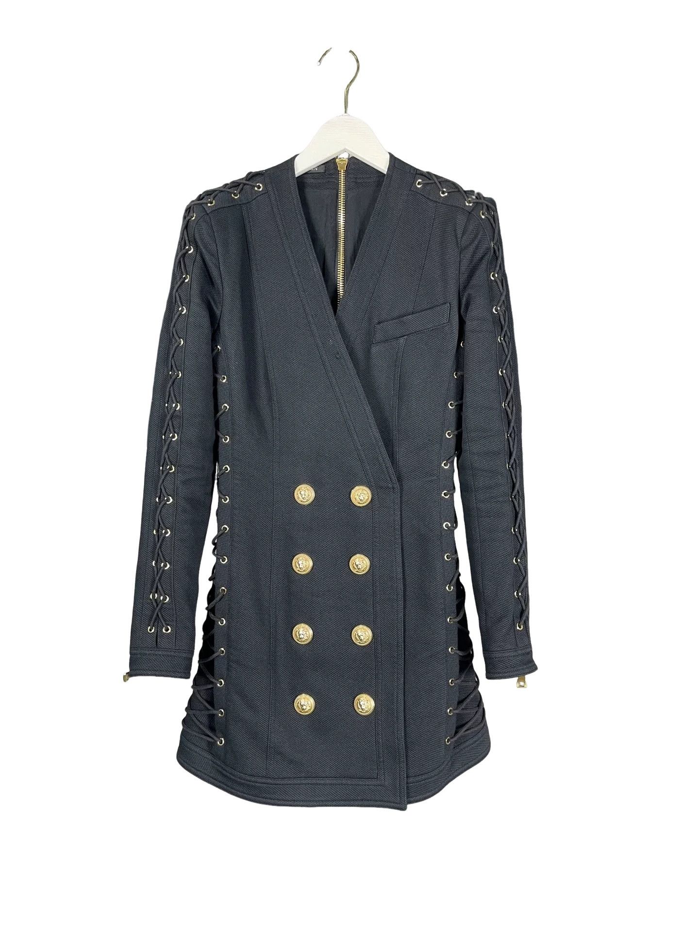 Balmain Balmain Gold Button Lace-Up Mini Dress Size 38 Size S / US 4 / IT 40 - 1 Thumbnail