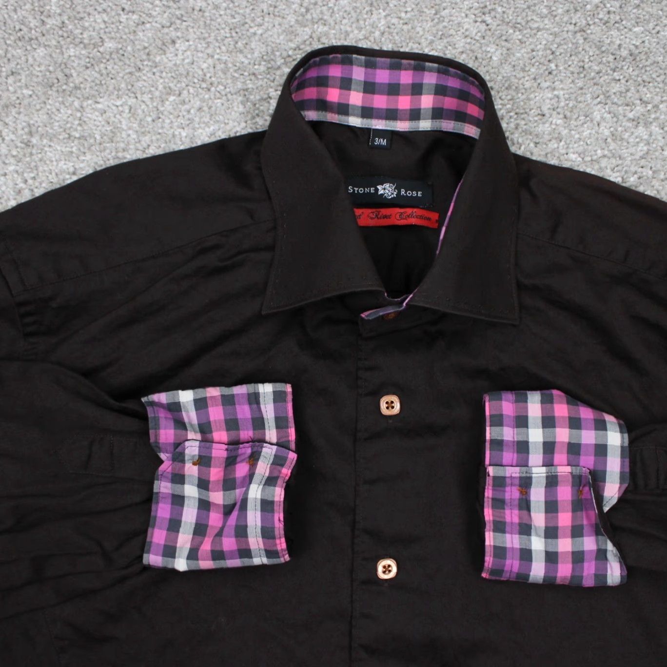 Vintage Stone Rose Button-Up Shirt Mens 3 / Medium Brown/Pink Red Geometric Pattern Long Sleeve S/S Factory Size US M / EU 48-50 / 2 - 2 Thumbnail