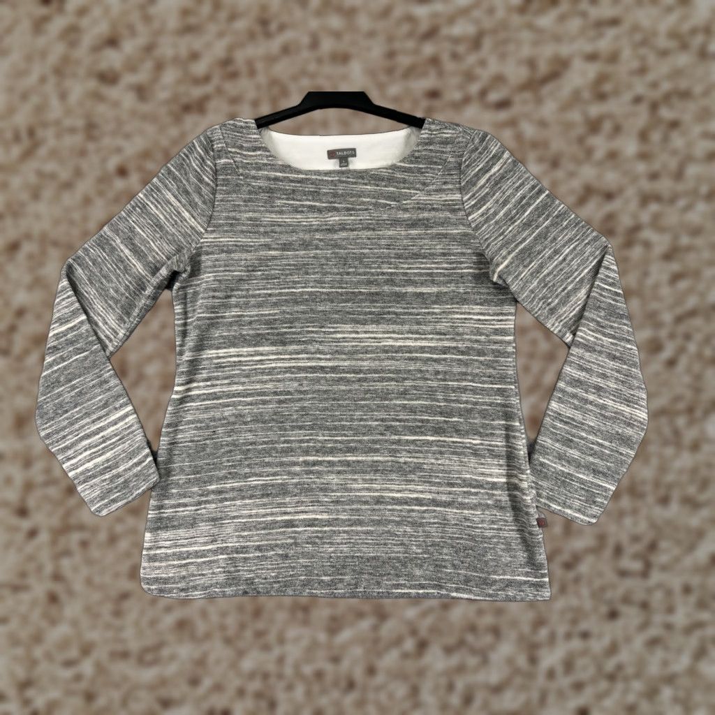 Talbots Talbots Shirt Women Small Gray Striped Long Sleeve Round Neck Casual Cotton Blend Size S / US 4 / IT 40 - 1 Thumbnail