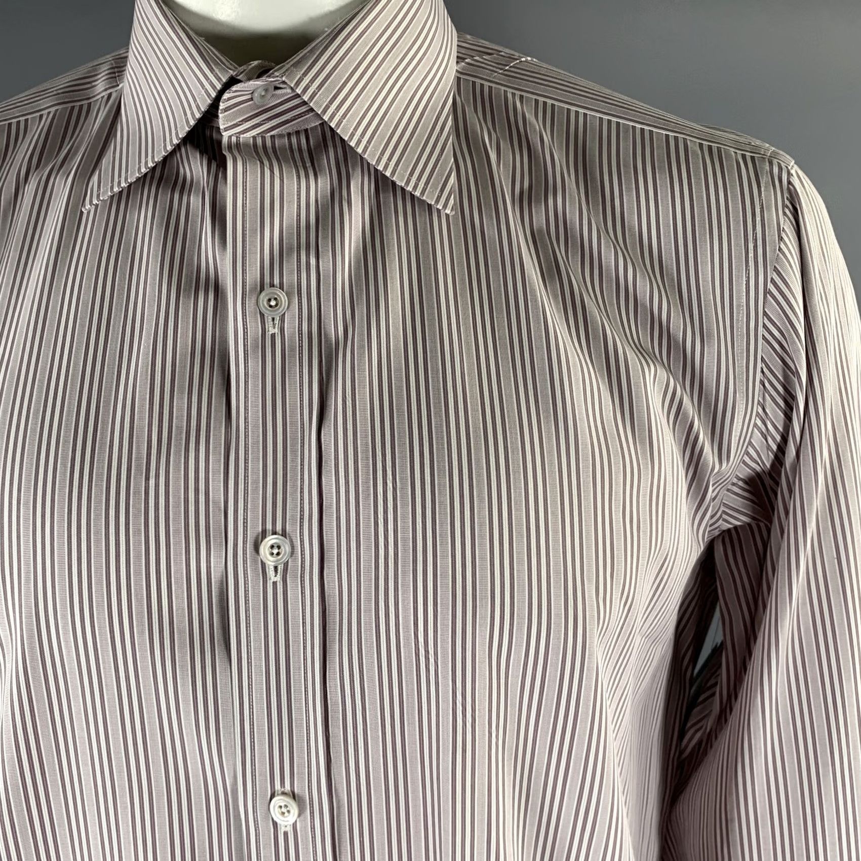 Tom Ford TOM FORD XL White Purple Stripe Cotton Long Sleeve Shirt Size US XL / EU 56 / 4 - 2 Thumbnail