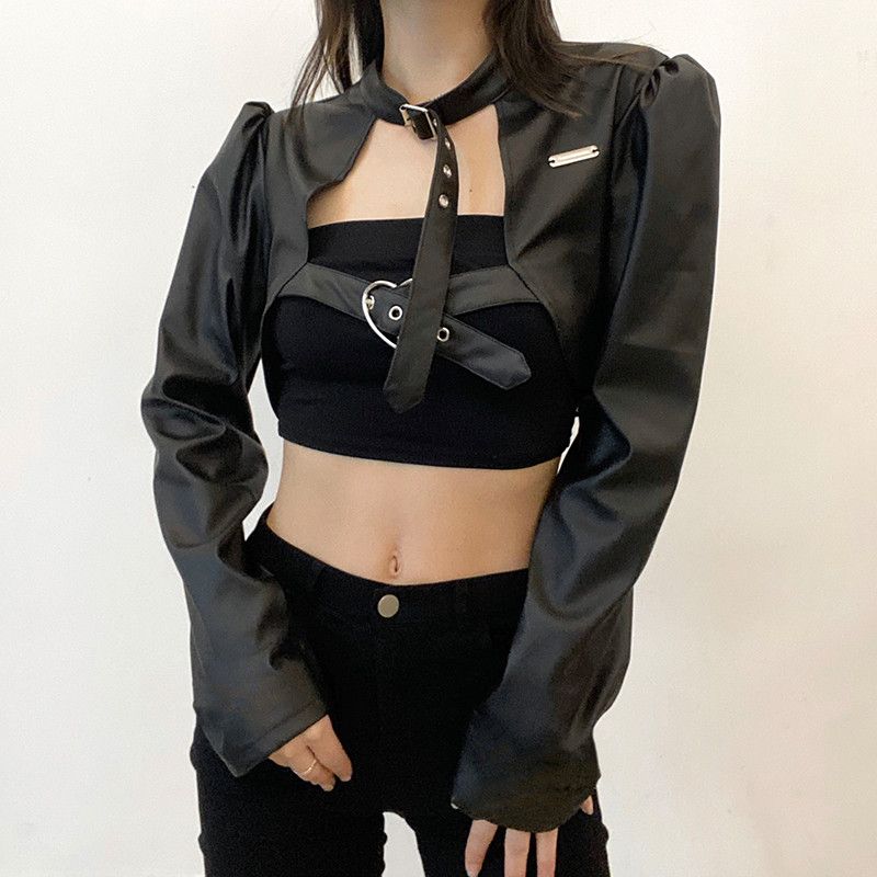 Japanese Brand × Vintage Gothic Black PU Leather Jacket Size M / US 6-8 / IT 42-44 - 2 Thumbnail