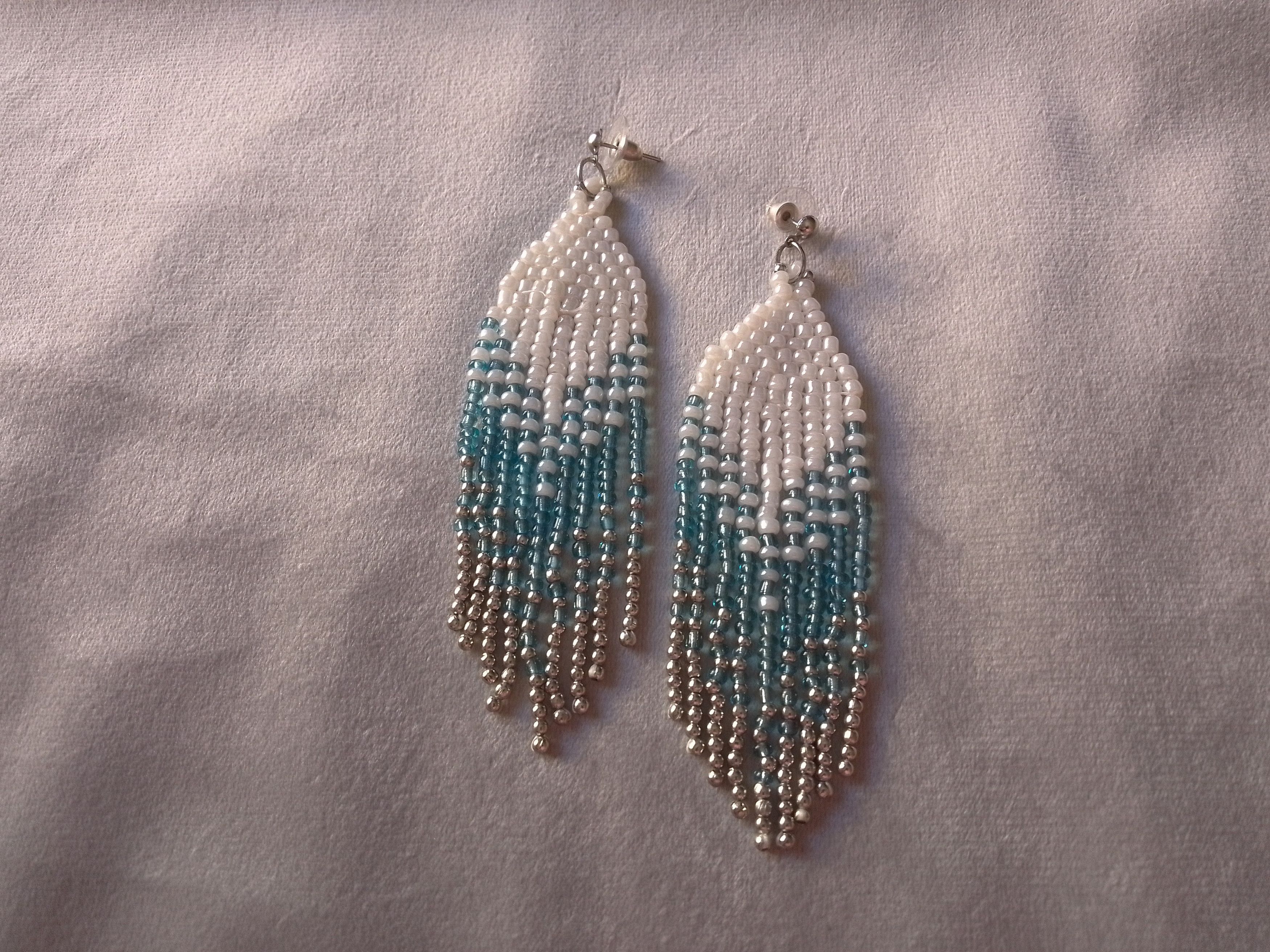 Handmade Earrings White Elegant Long Ethnic Bangs Size ONE SIZE - 1 Thumbnail