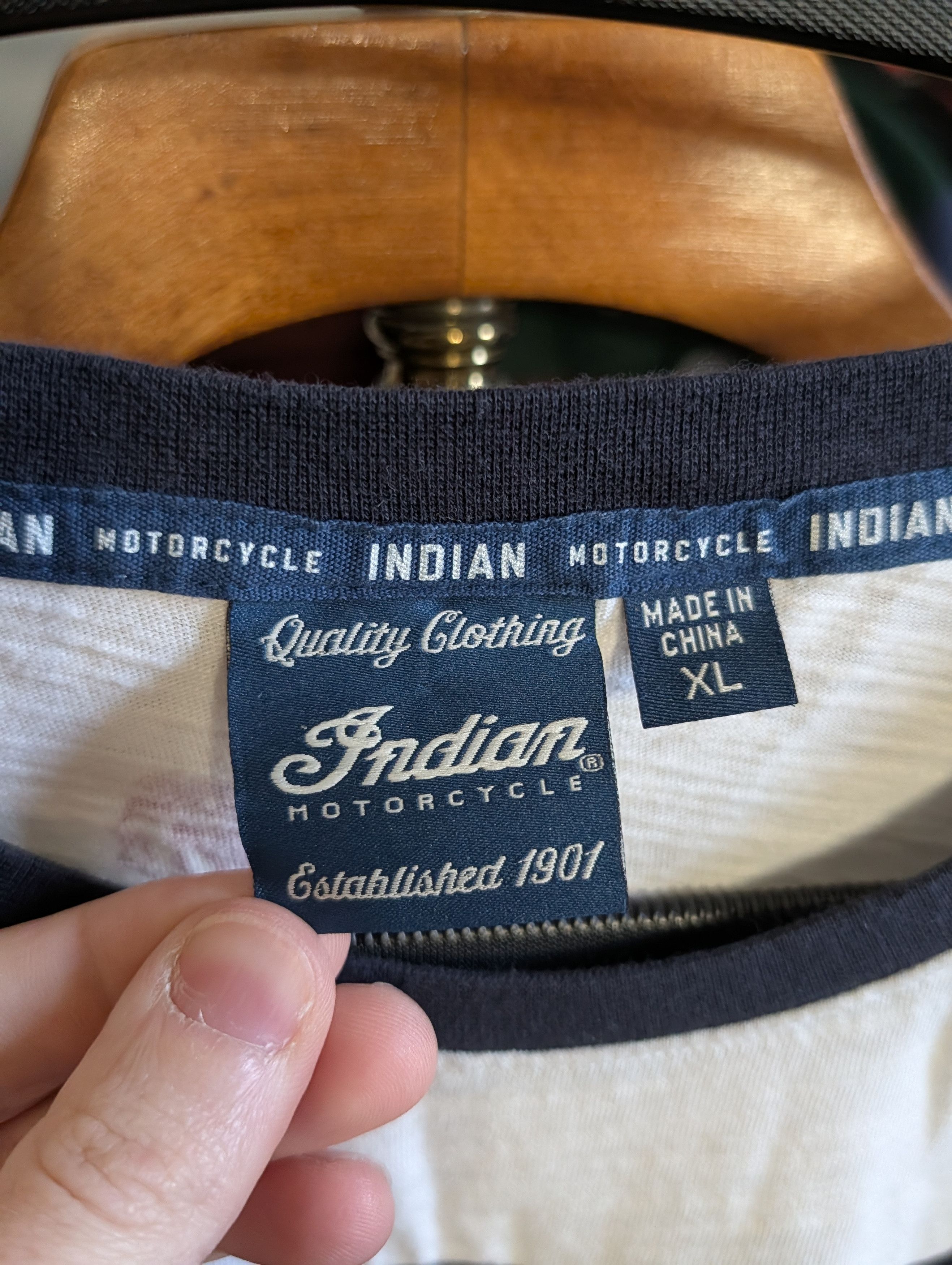 Indian Motorcycle Chain stitch 1901 logo L/S textured ringer t-shirt Size US XL / EU 56 / 4 - 11 Thumbnail