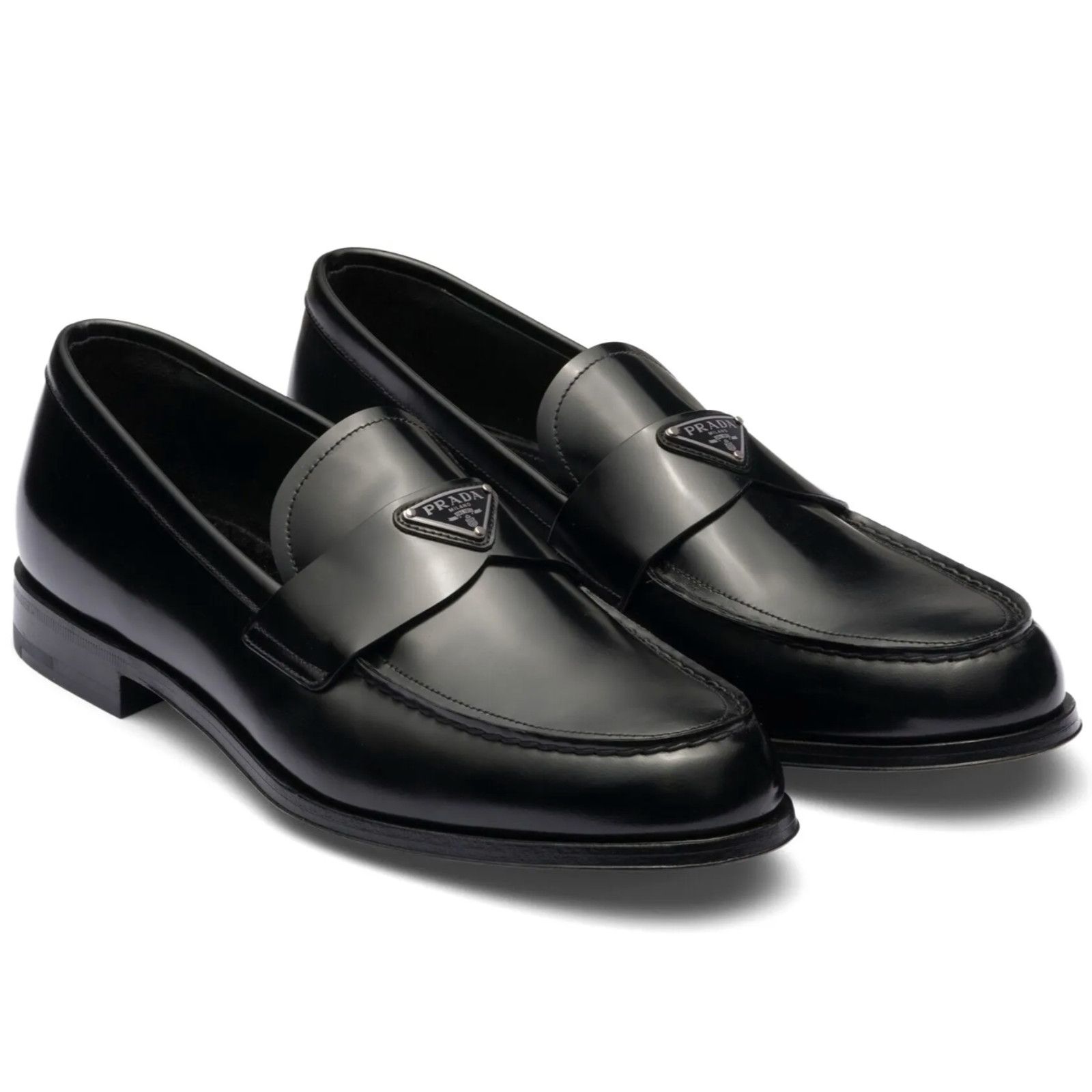 Prada Prada Black Brushed Leather Triangle Loafer US 13 Size US 13 / EU 46 - 1 Thumbnail