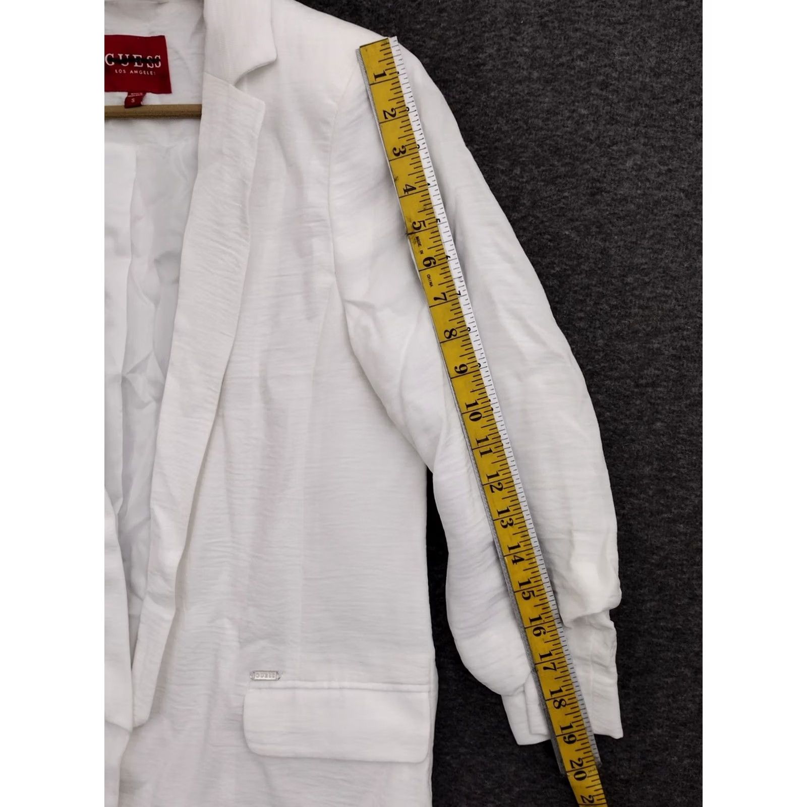 Guess GUESS Blazer Shirt Womens Ivory 3/4 Sleeve Cotton Blend Mid-Length Solid Front Pockets Jacket, Casual, Regular Fit, Size S, Designer, Ivory, Women Size S / US 4 / IT 40 - 5 Thumbnail