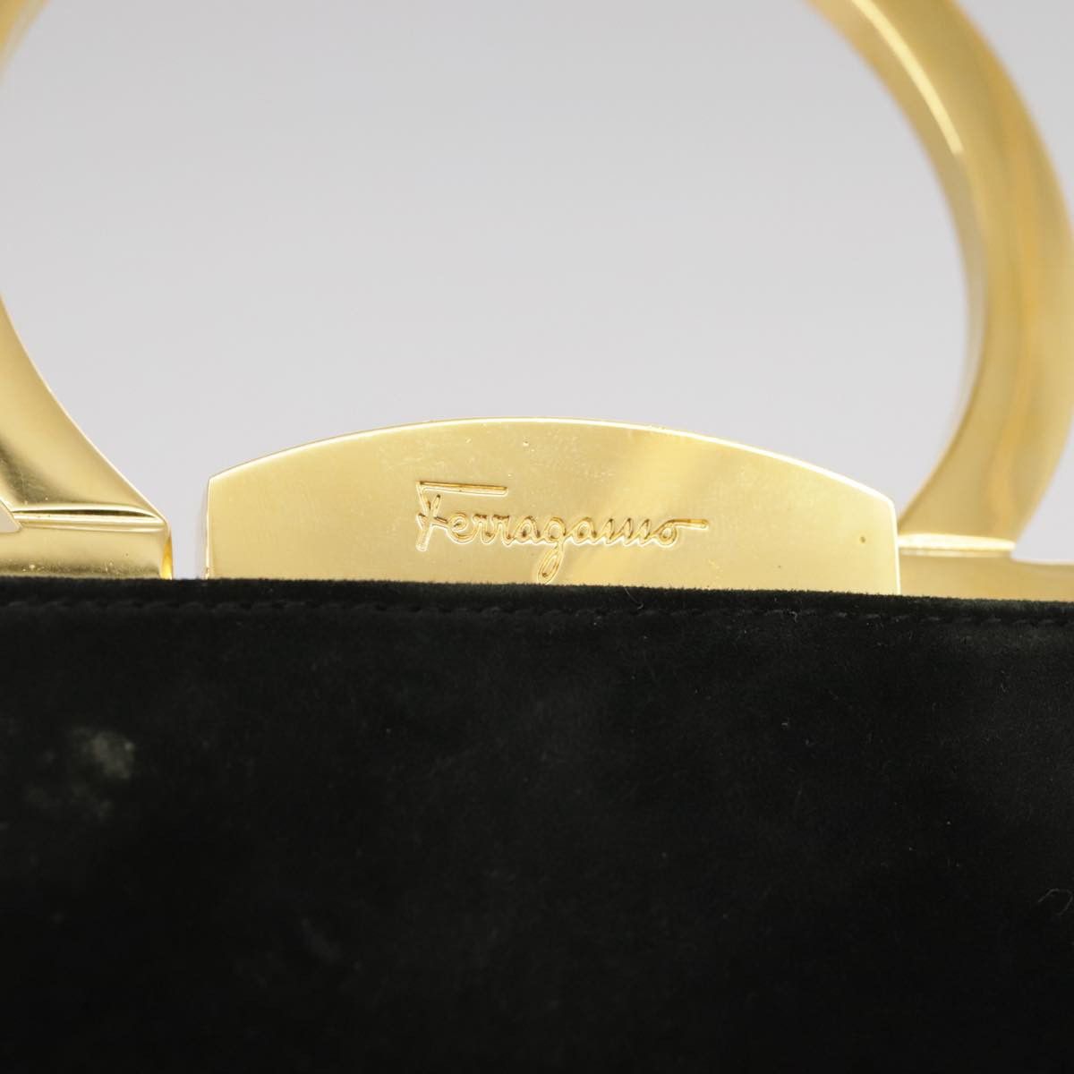 Salvatore Ferragamo Salvatore Ferragamo Gancini Hand Bag Suede Black Gold Size ONE SIZE - 16 Thumbnail