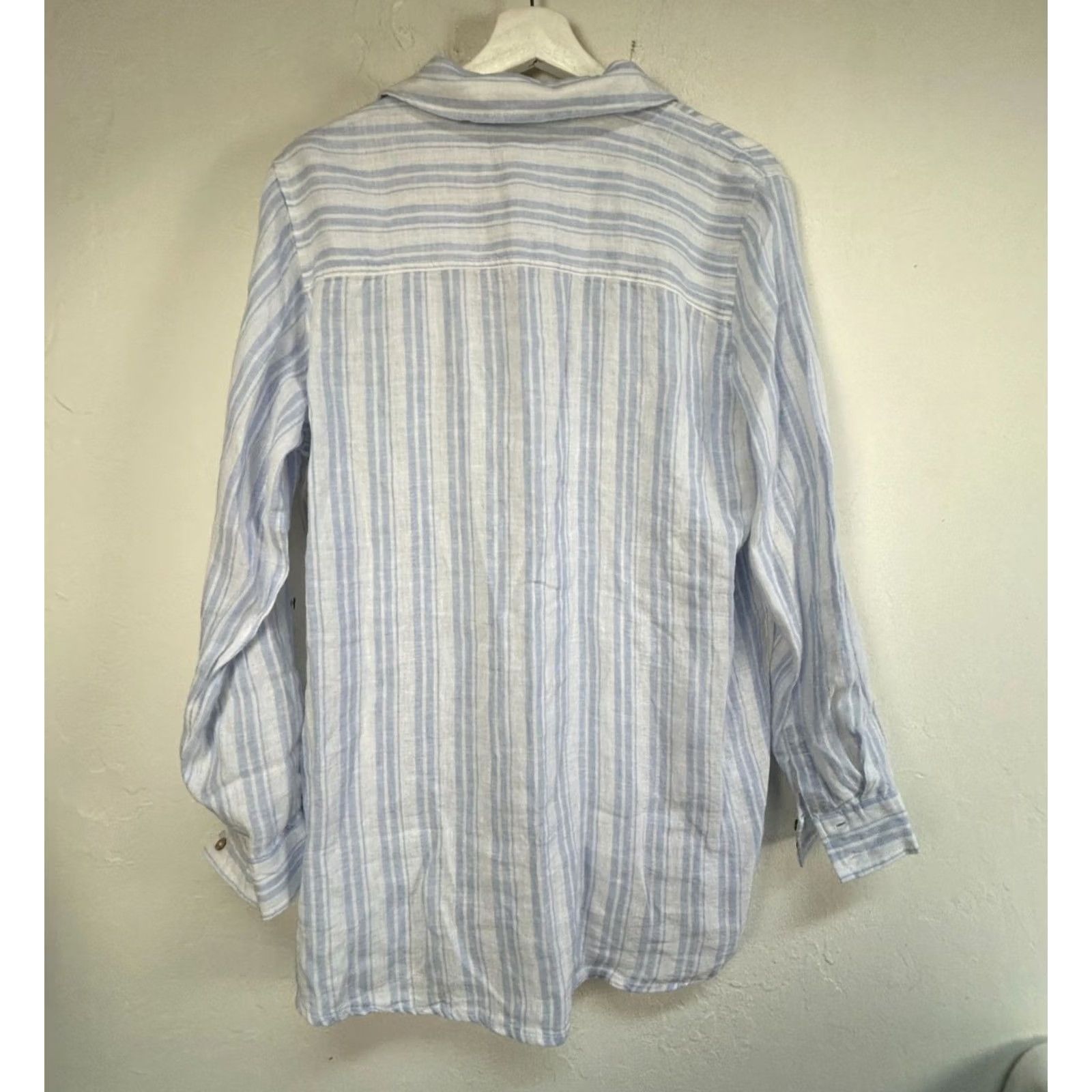 Vintage Sigrid Olsen Womens Blue White Striped 100% Linen Button-Up Shirt Medium Casual Size M / US 6-8 / IT 42-44 - 2 Thumbnail
