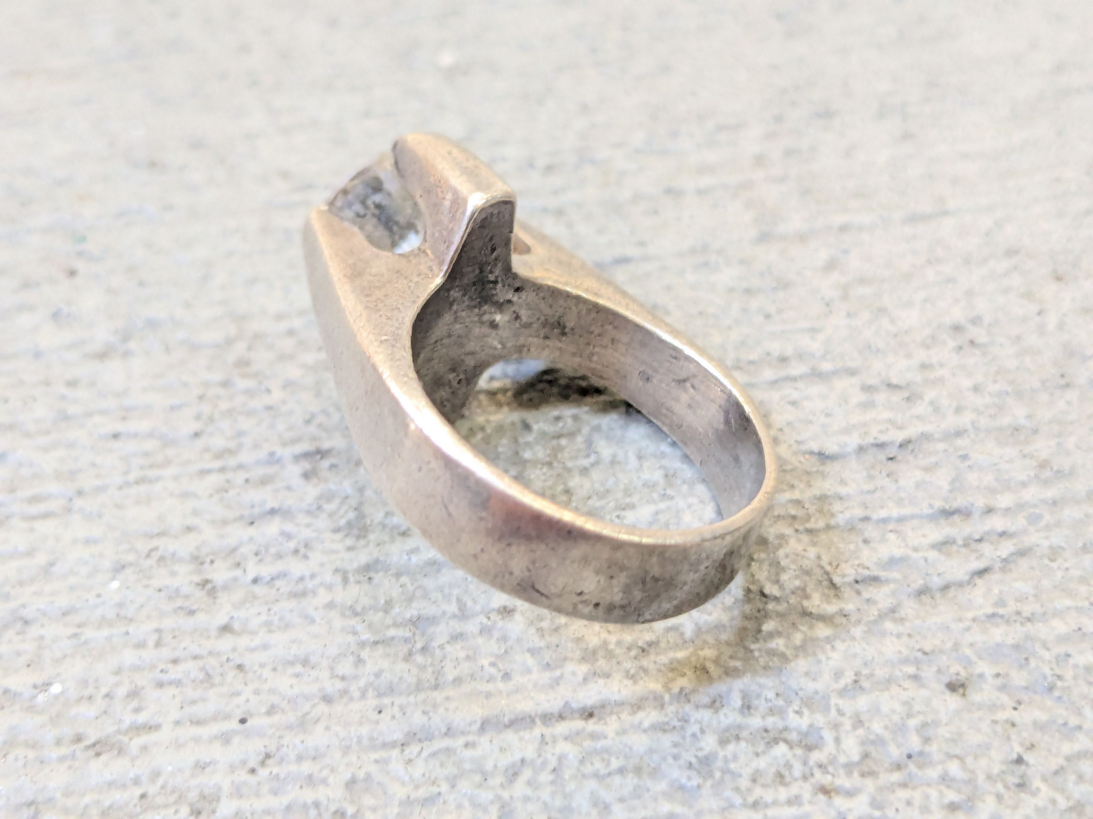 Jewelry Vintage Sterling Silver Ring CZ 7.5 Modern Avant Garde Size ONE SIZE - 10 Thumbnail