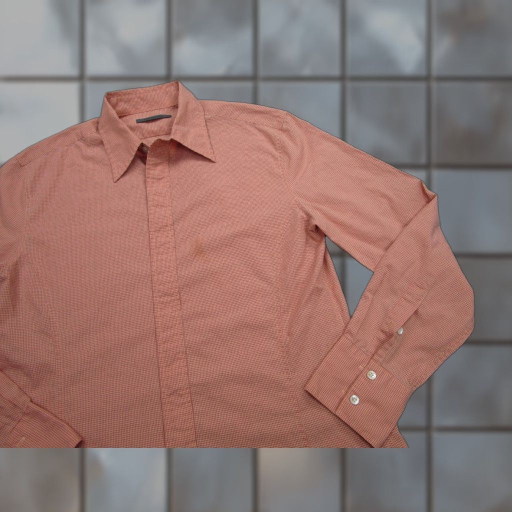 John Varvatos John Varvatos Shirt Mens M Orange Check Dress Button Long Sleeve Western Size 40R - 1 Thumbnail
