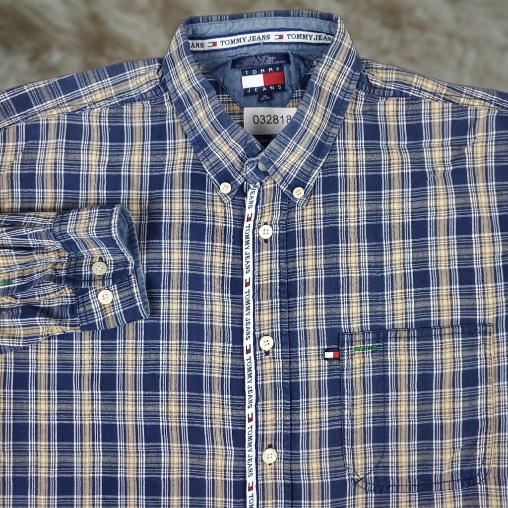 Tommy Hilfiger Tommy Hilfiger Shirt Mens XL Blue Plaid Button-Up Long Sleeve Cotton Mens Size US XL / EU 56 / 4 - 1 Thumbnail