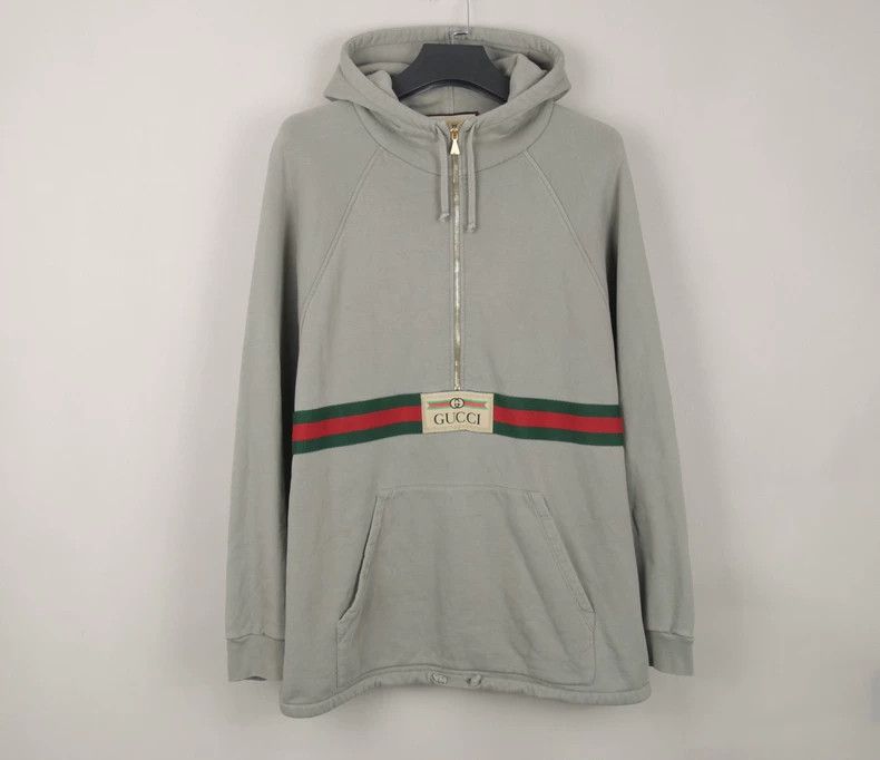 Gucci Half-Zip Logo Hoodie in Gray
