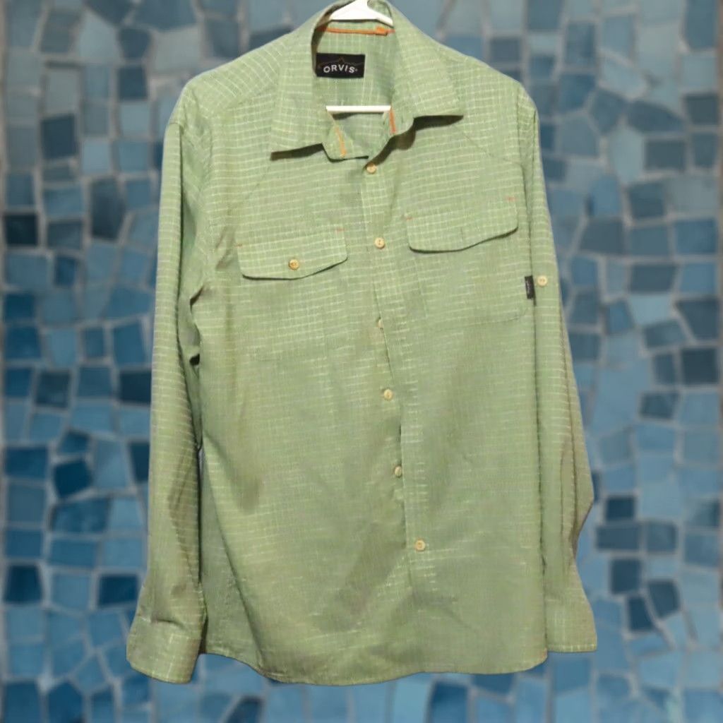 Orvis Orvis Shirt Men's Medium Green White Striped Button-Down Long Sleeve Shirt Size US M / EU 48-50 / 2 - 1 Thumbnail