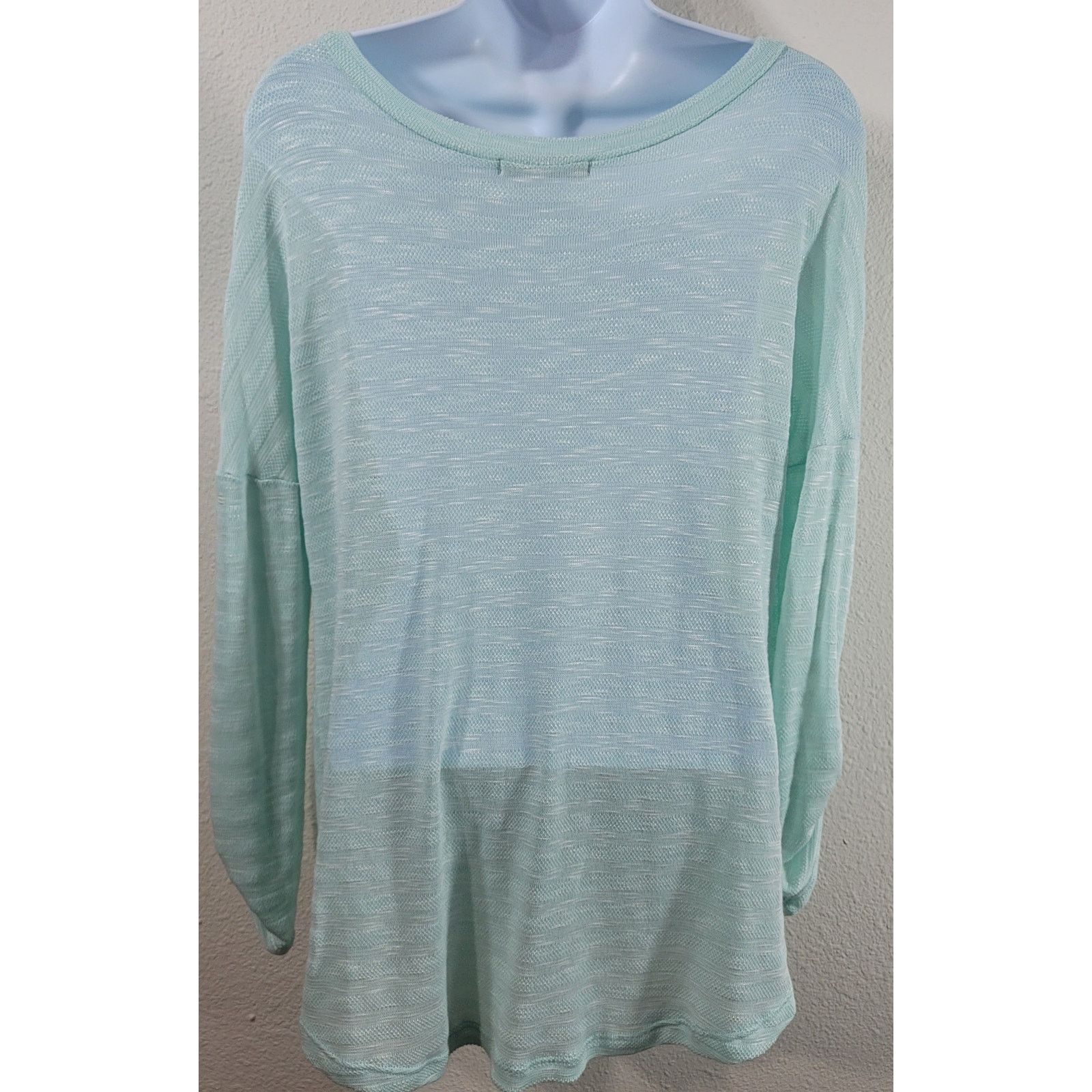 Other Cherish Light Green Tight Knit Roll Tab Sleeves Top Large Size L / US 10 / IT 46 - 2 Thumbnail