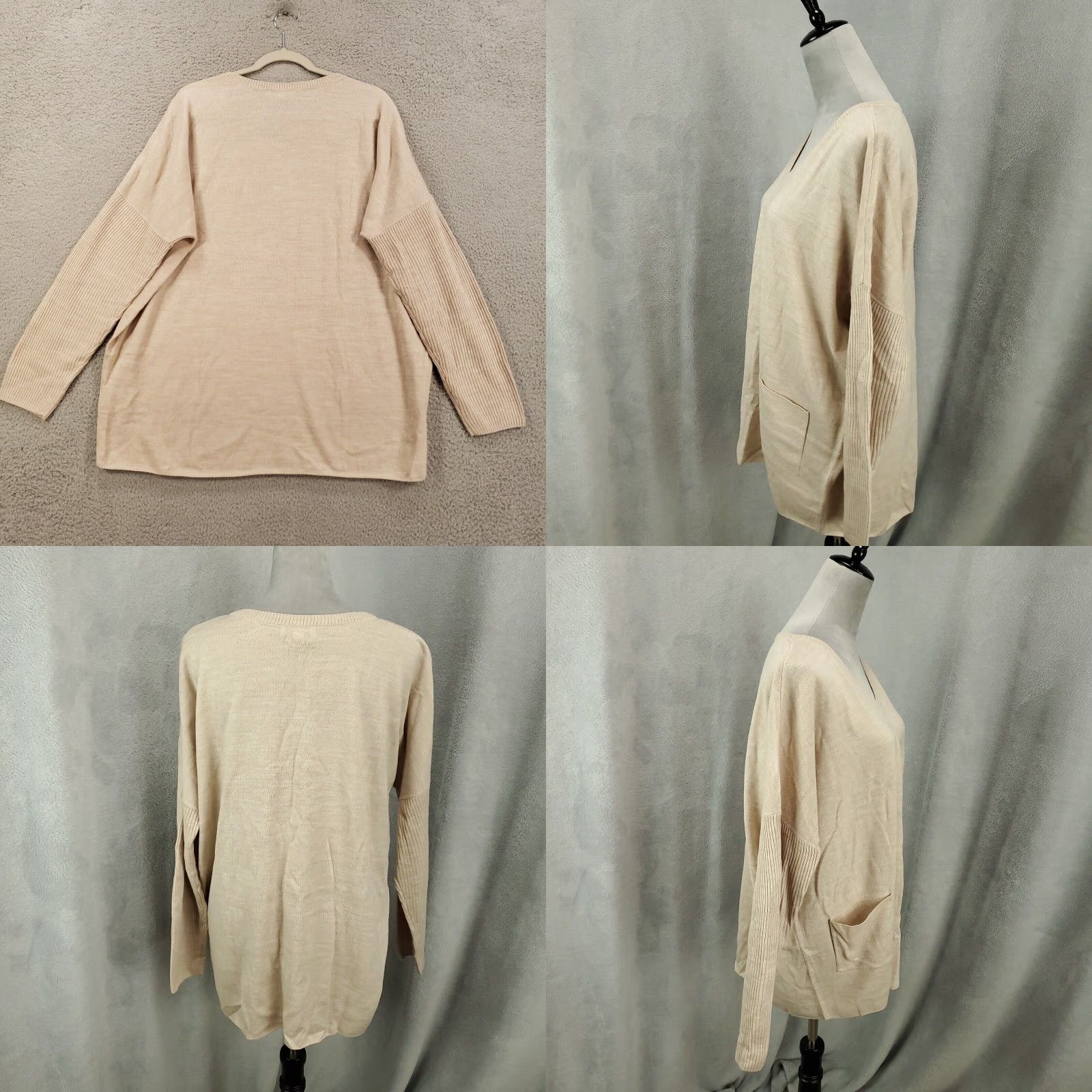 Denim & Co. Denim & Co. Sweater Women Large Beige Lightweight V-Neck Pullover Front Pockets Knit Long Sleeve Casual Womens Size L / US 10 / IT 46 - 8 Thumbnail