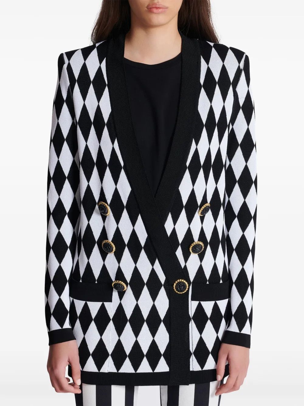 o1s1wg110825 Patterned Jacquard Jacket in Black/White