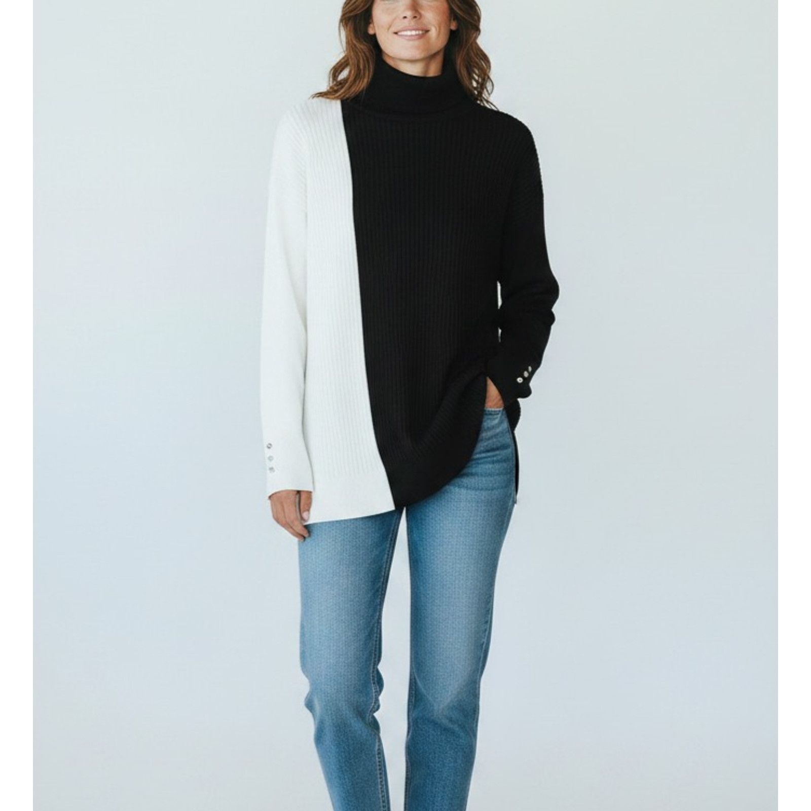 Chicos NWT CHICO'S Blk White Long Sleeve Turtleneck Sweater Sz 3 Size XL / US 12-14 / IT 48-50 - 1 Thumbnail