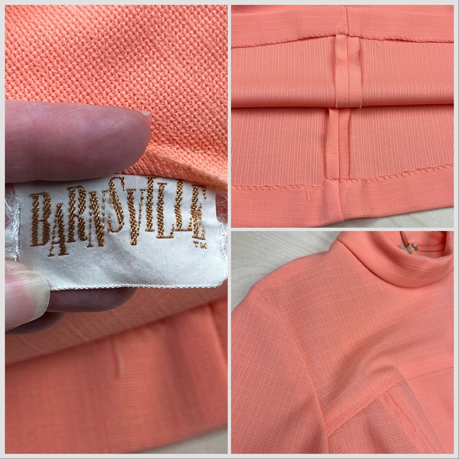 Vintage Vintage 1970s Peach Mock Neck Long Sleeve A-line Dress Size S / US 4 / IT 40 - 4 Thumbnail